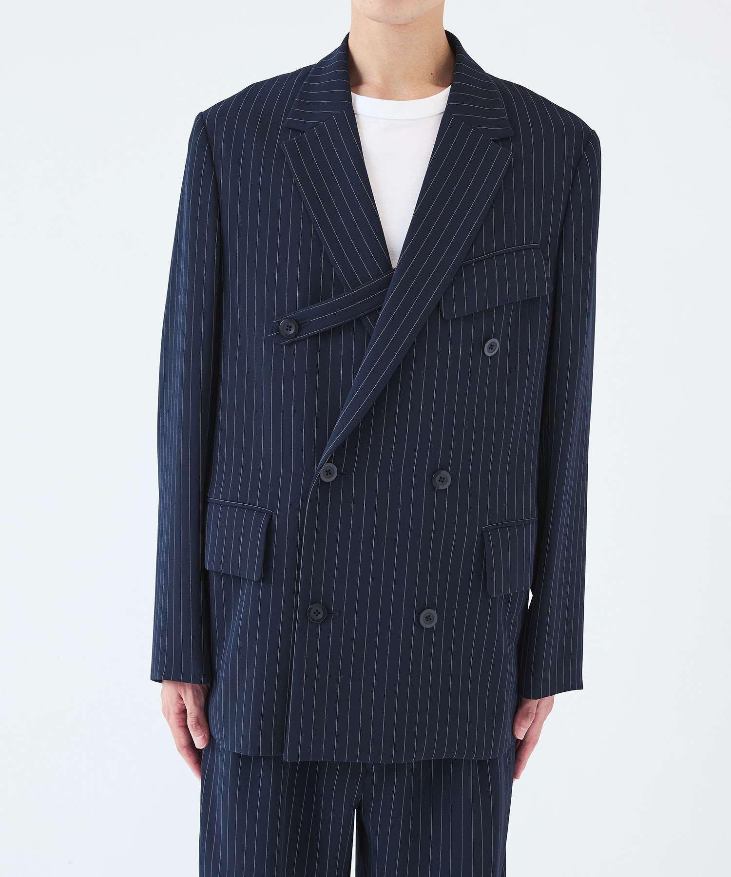 Stripe Double Cloth Slant Belt Tailored Jacket CULLNI