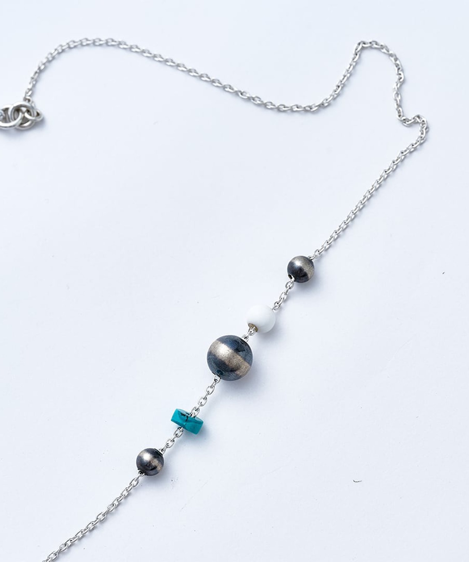 C-047 Navajo Pearl Necklac(White onyxturquoise) (45cm) WAKAN SILVER SMITH