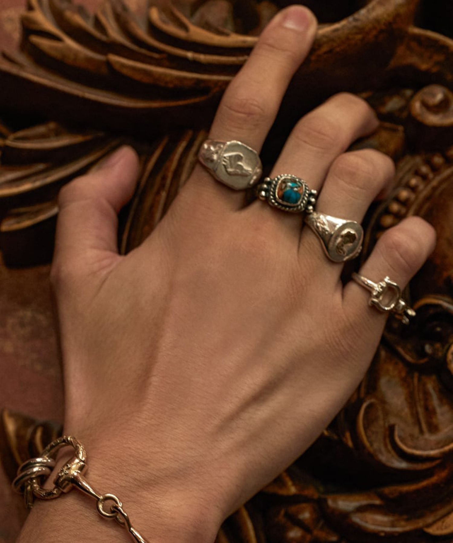 R-100 Native Square Signet Ring (Copper Turquoise) WAKAN SILVER SMITH