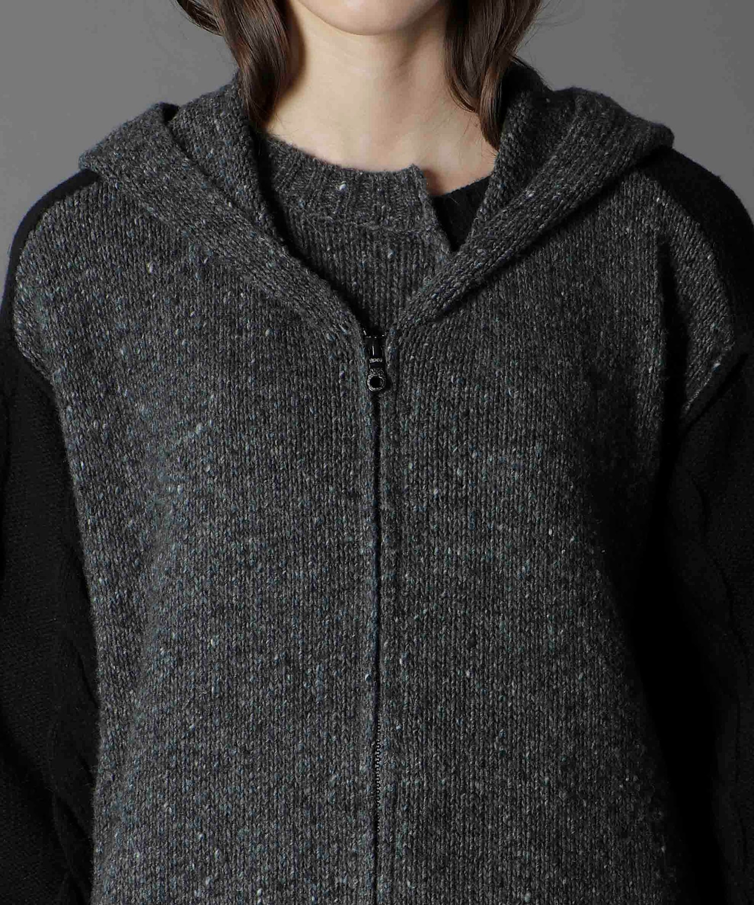 FINE MERINO WOOL CABLE SWITCH UNBALANCE HOODIE GroundY