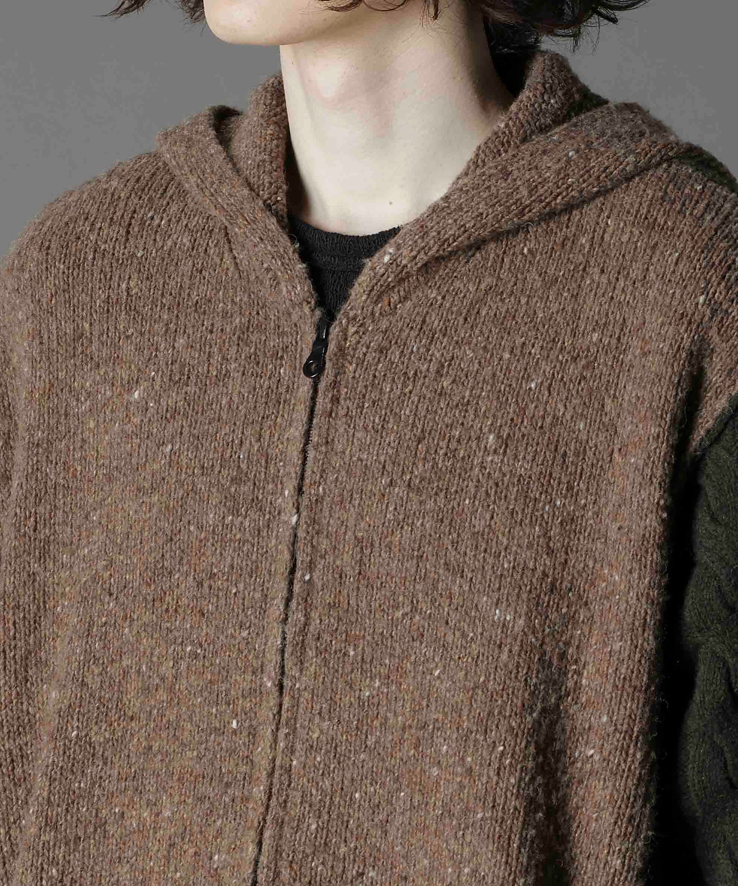 FINE MERINO WOOL CABLE SWITCH UNBALANCE HOODIE GroundY