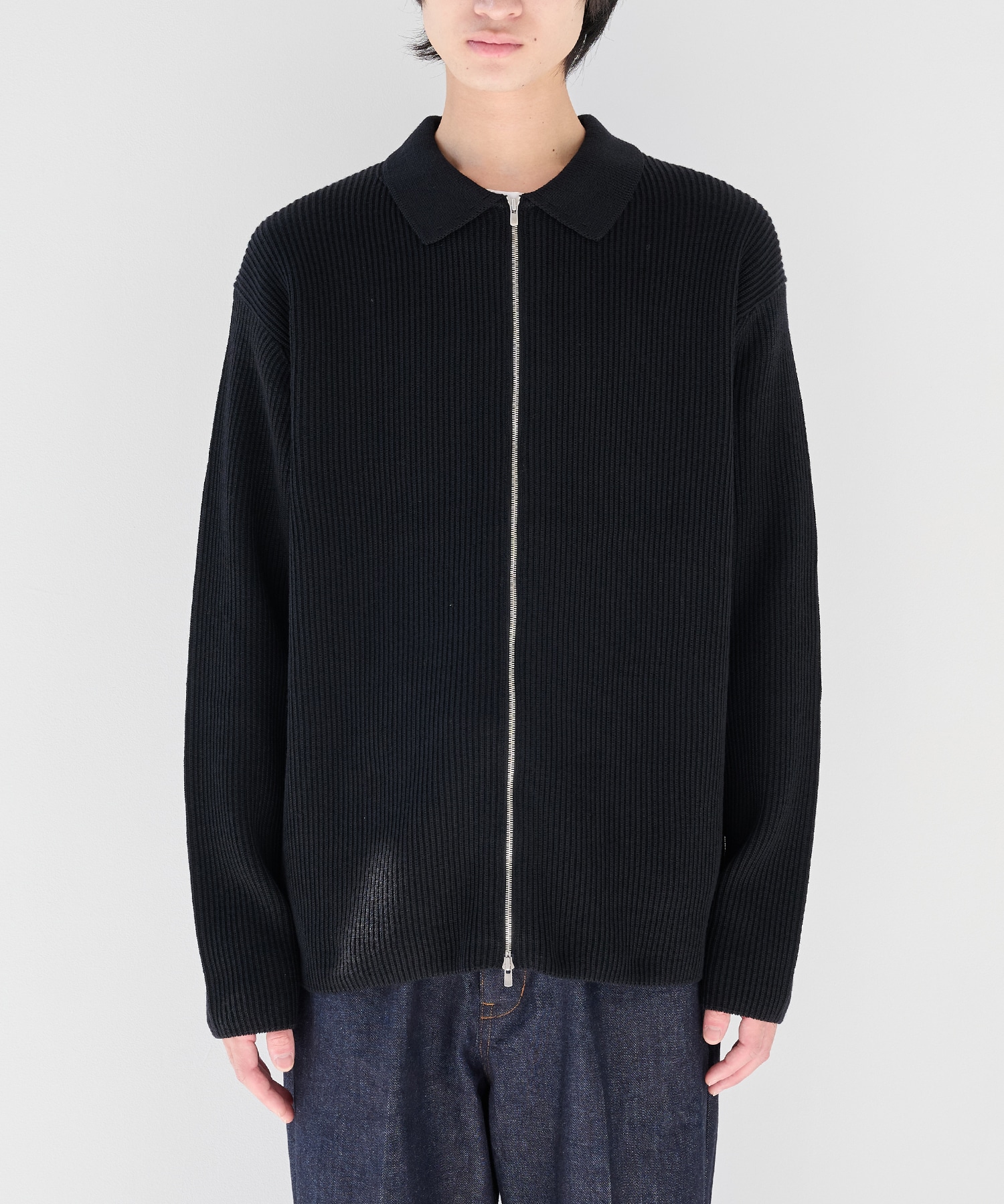 SOLID WOOL RIB POLO ZIP UP CARDIGAN BATONER