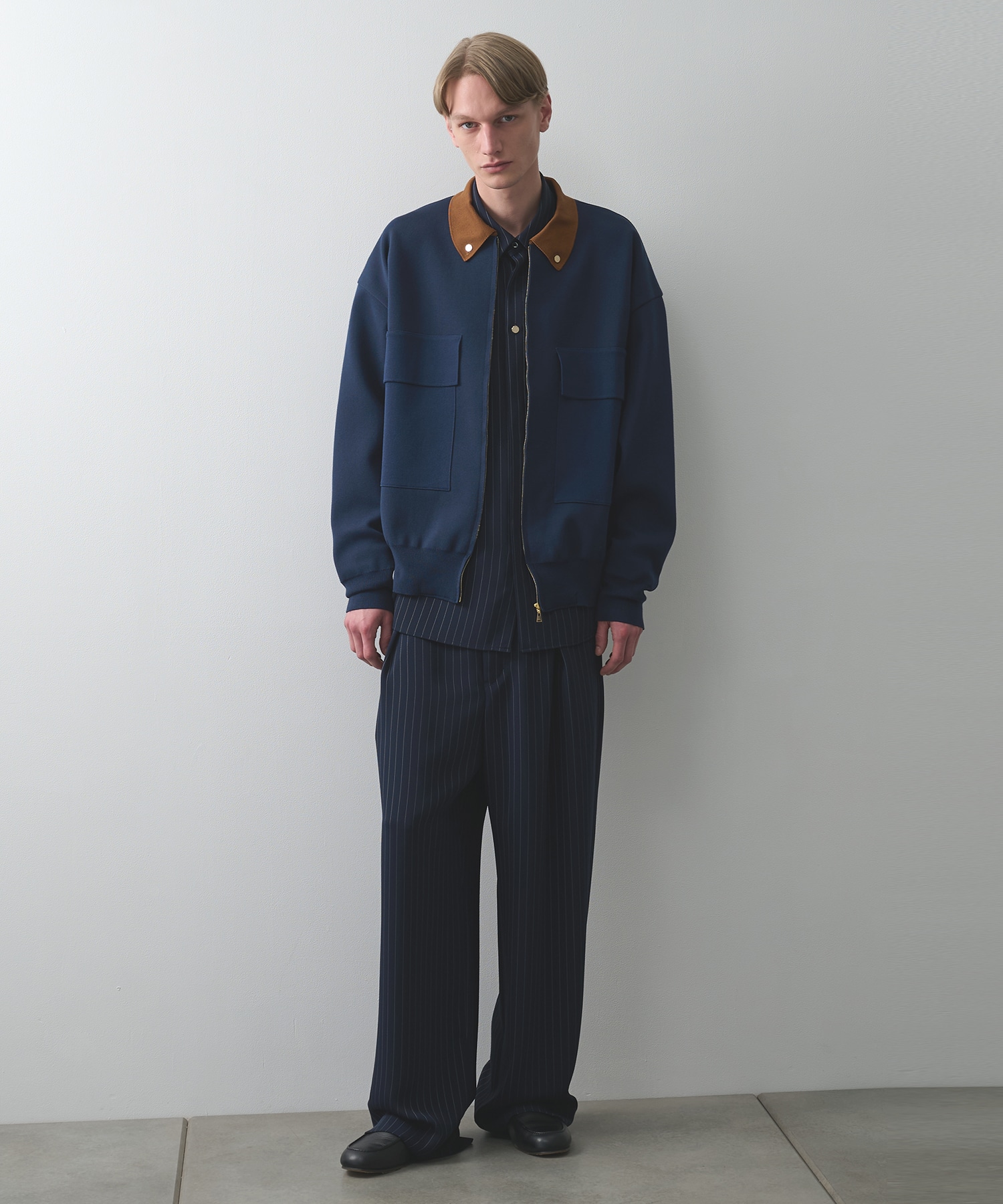 Stripe Double Cloth Chin Tab Long Sleeve Shirt CULLNI