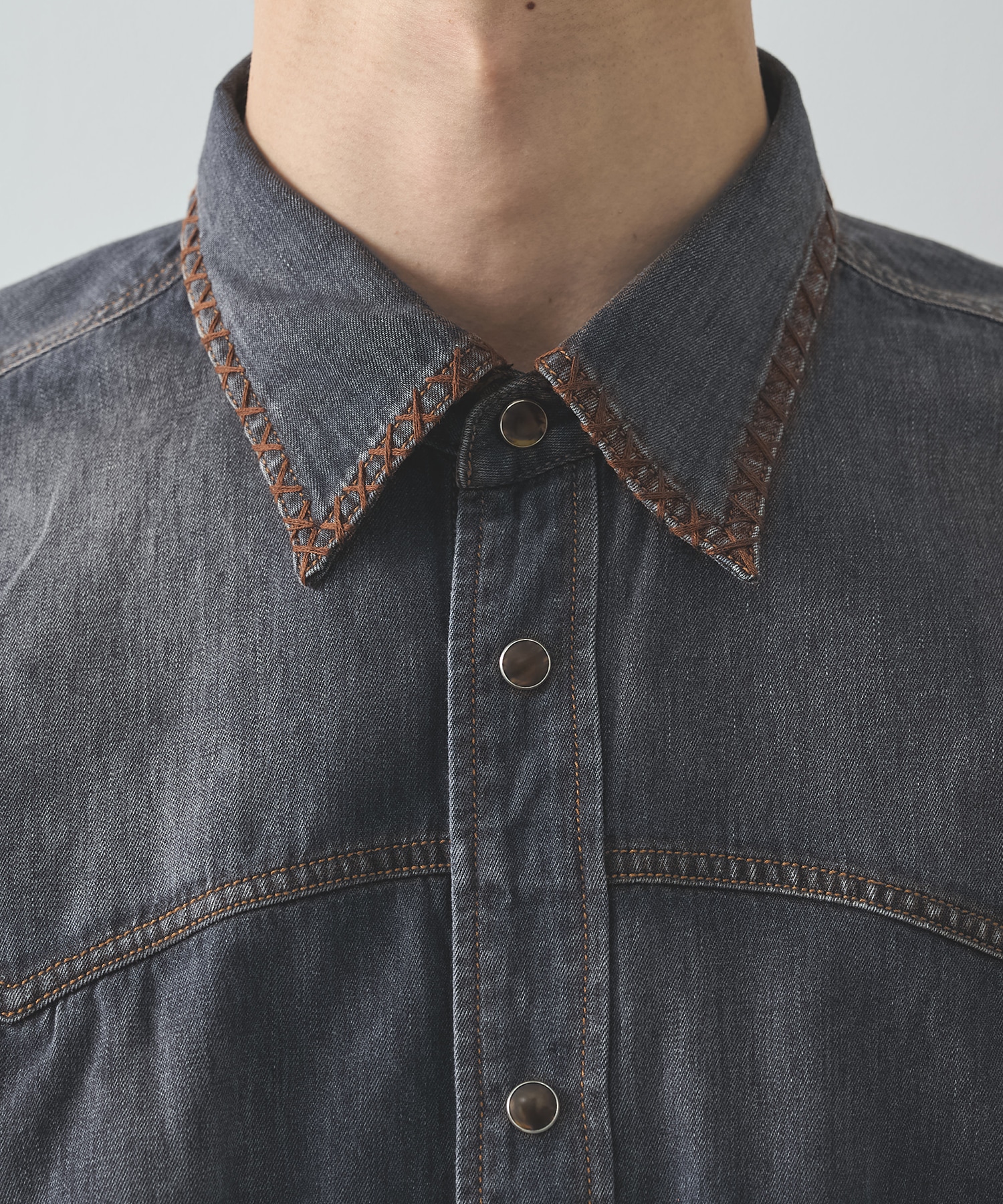 Hand-Embroidered Denim Shirt KHOKI