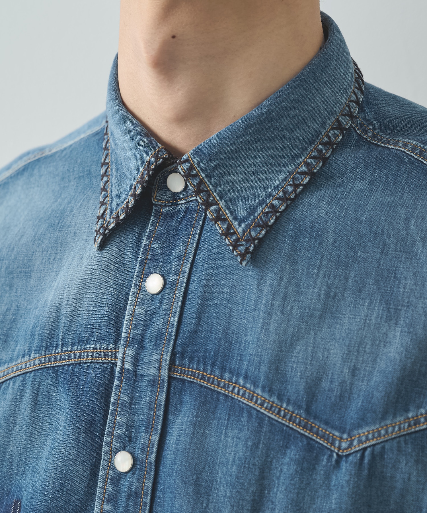 Hand-Embroidered Denim Shirt KHOKI