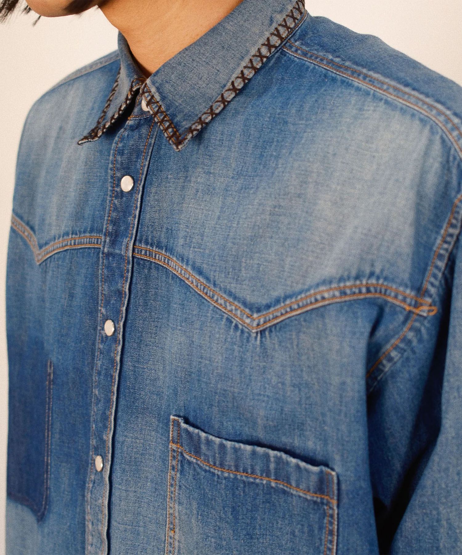Hand-Embroidered Denim Shirt KHOKI