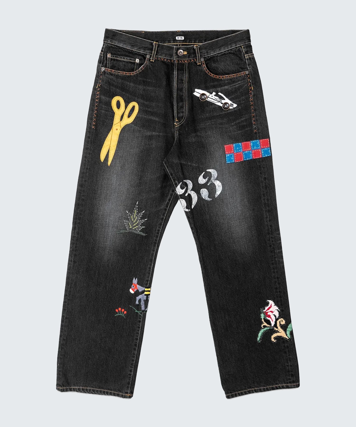 Hand-Embroidered Denim Pants KHOKI