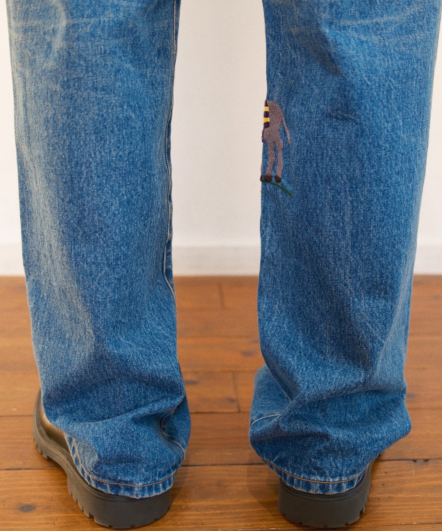 Hand-Embroidered Denim Pants KHOKI