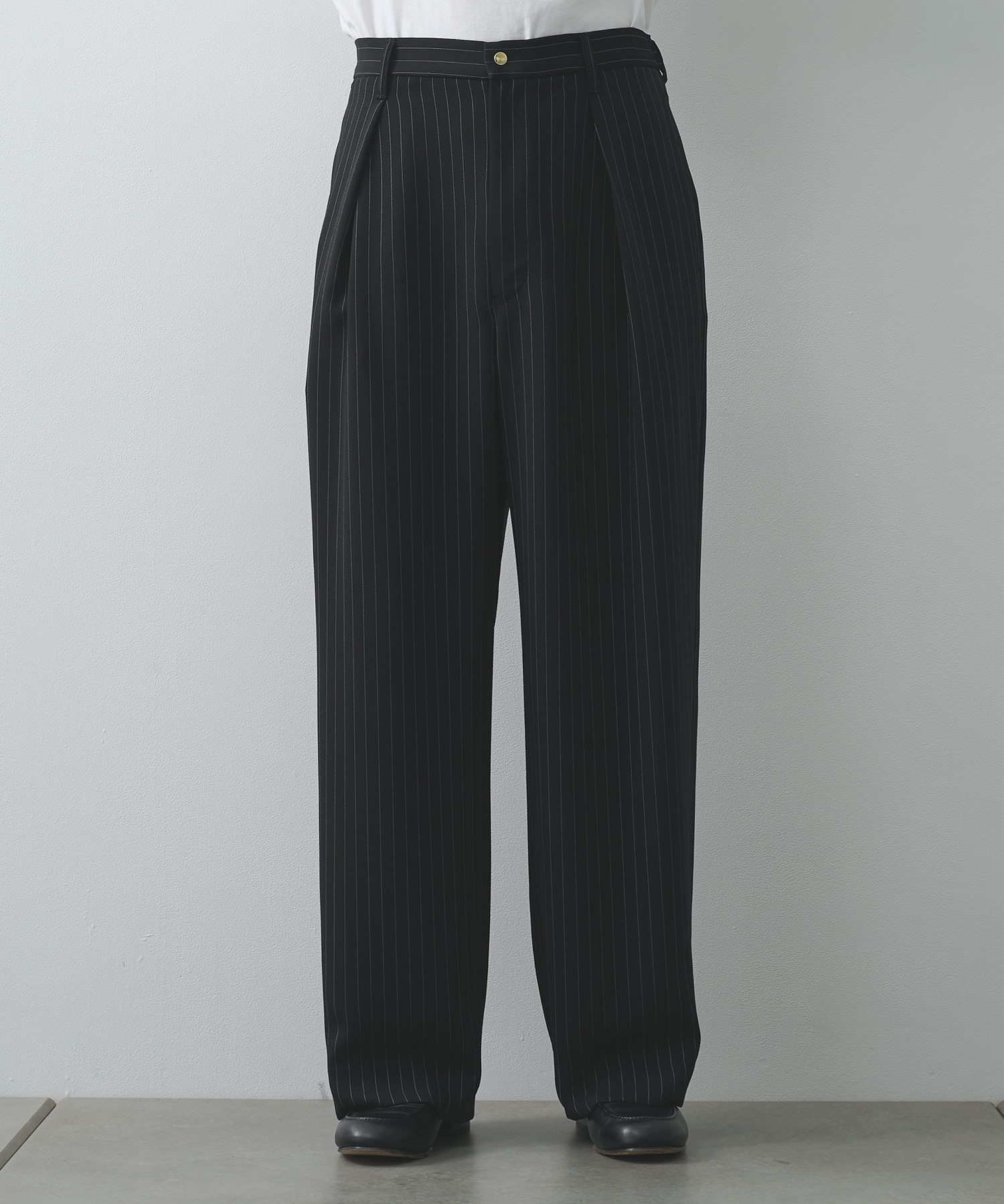 Stripe Double Cloth Tuck Wide Pant CULLNI