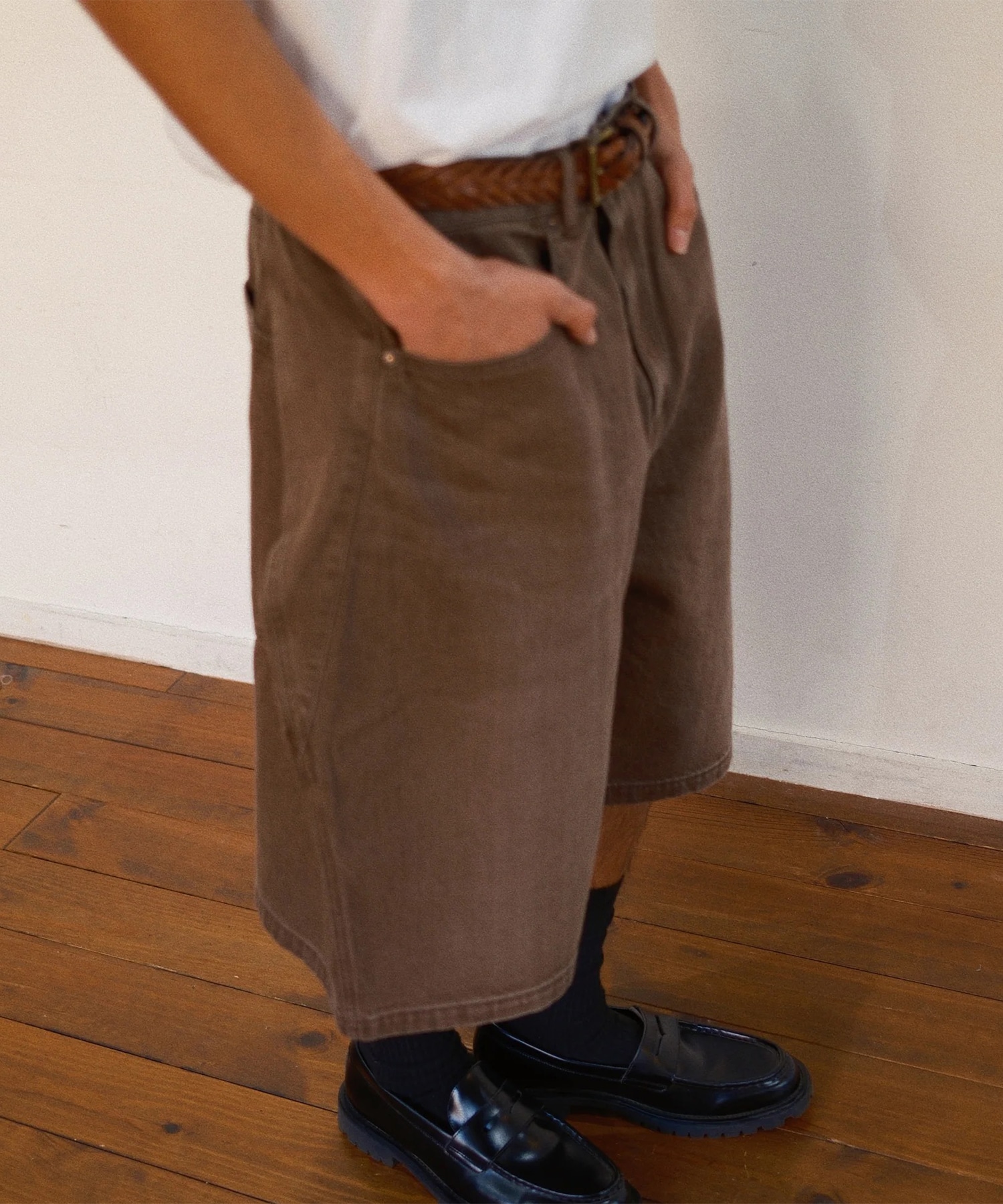 3D Cutting Half Denim Pants KHOKI