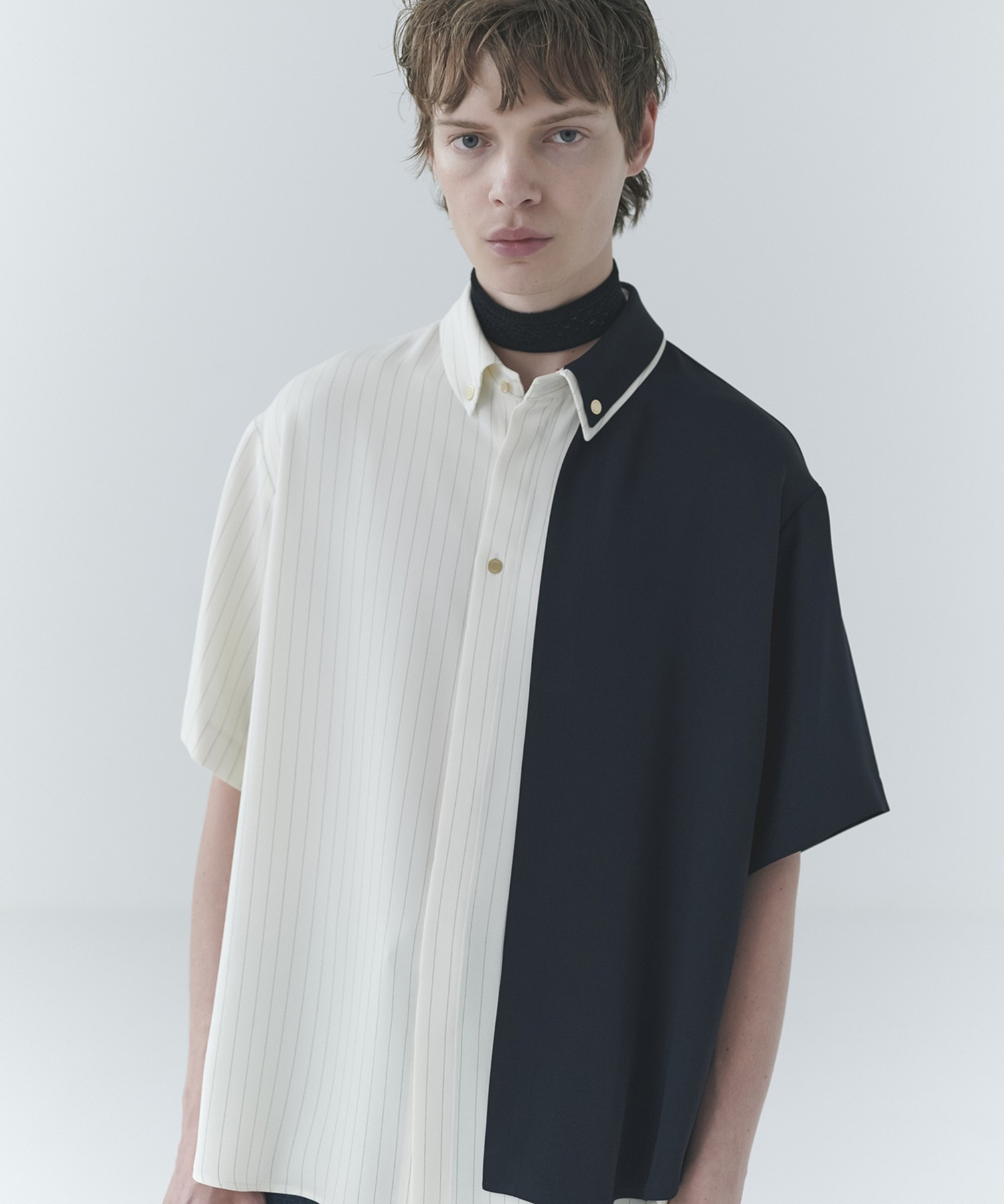 Double Cloth Layered Bi-Color Short Sleeve Shirt CULLNI