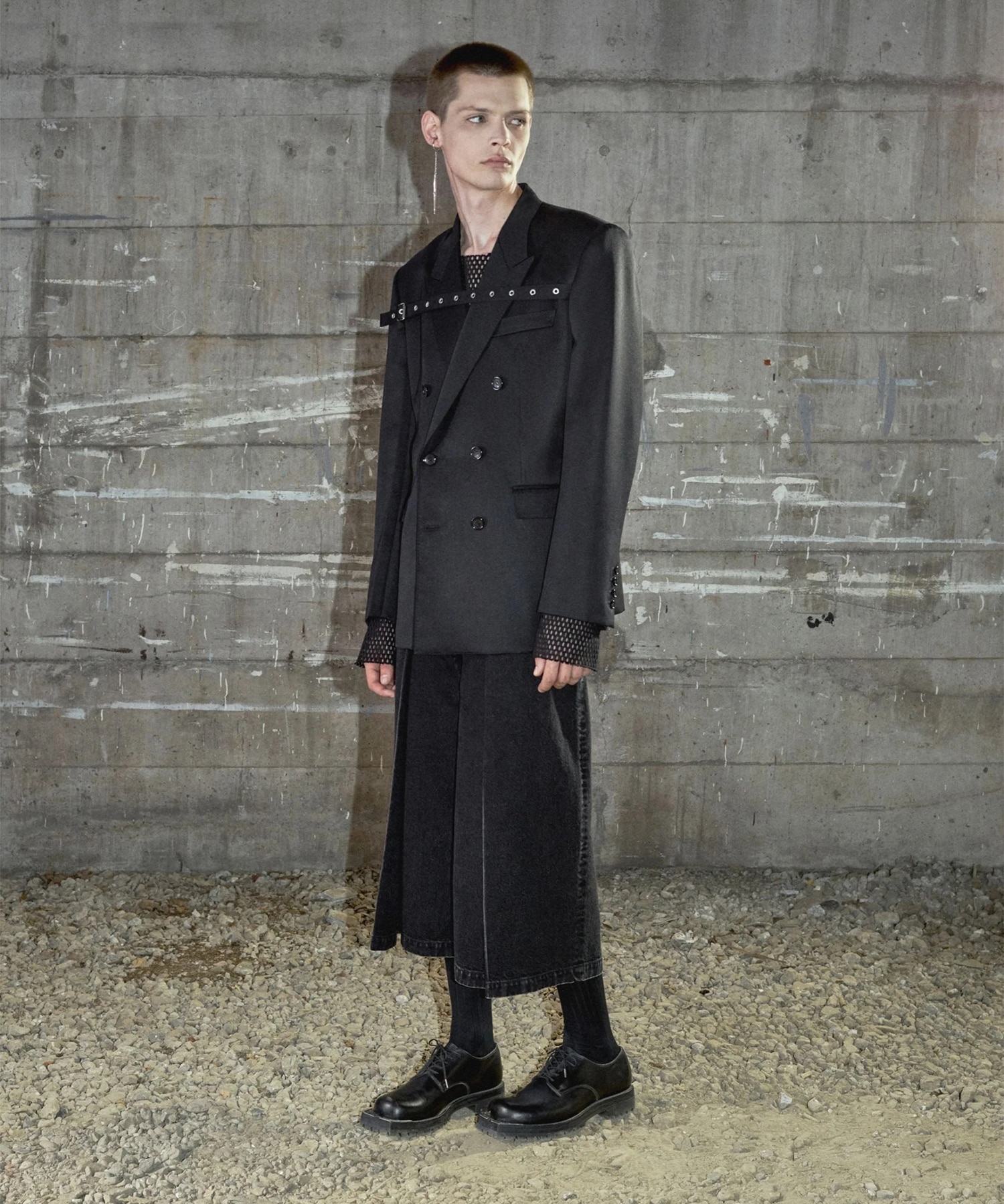 WASHED DENIM TUCKED WIDE SHORTS JOHN LAWRENCE SULLIVAN