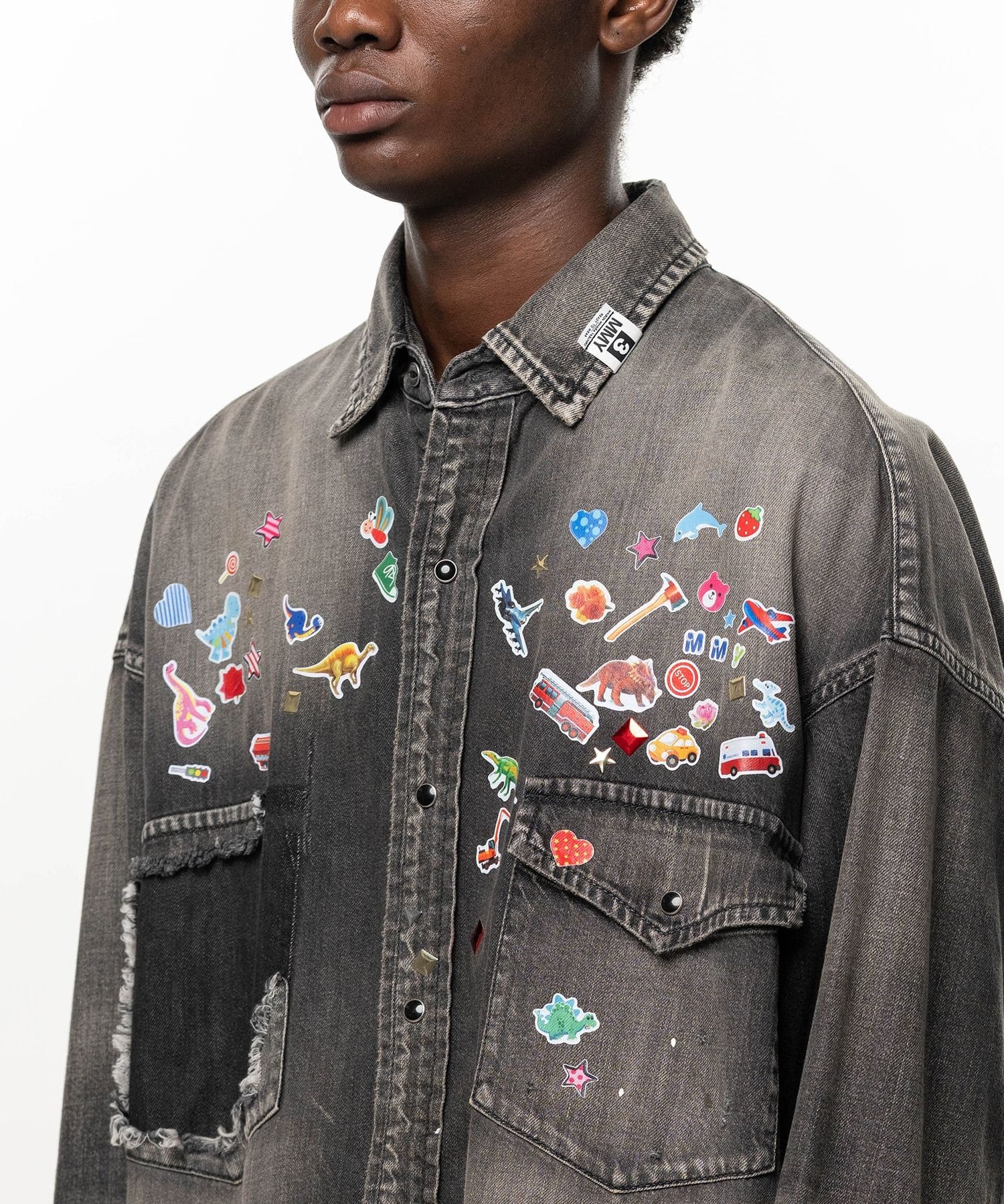 DENIM SHIRTS w STICKER Maison MIHARA YASUHIRO