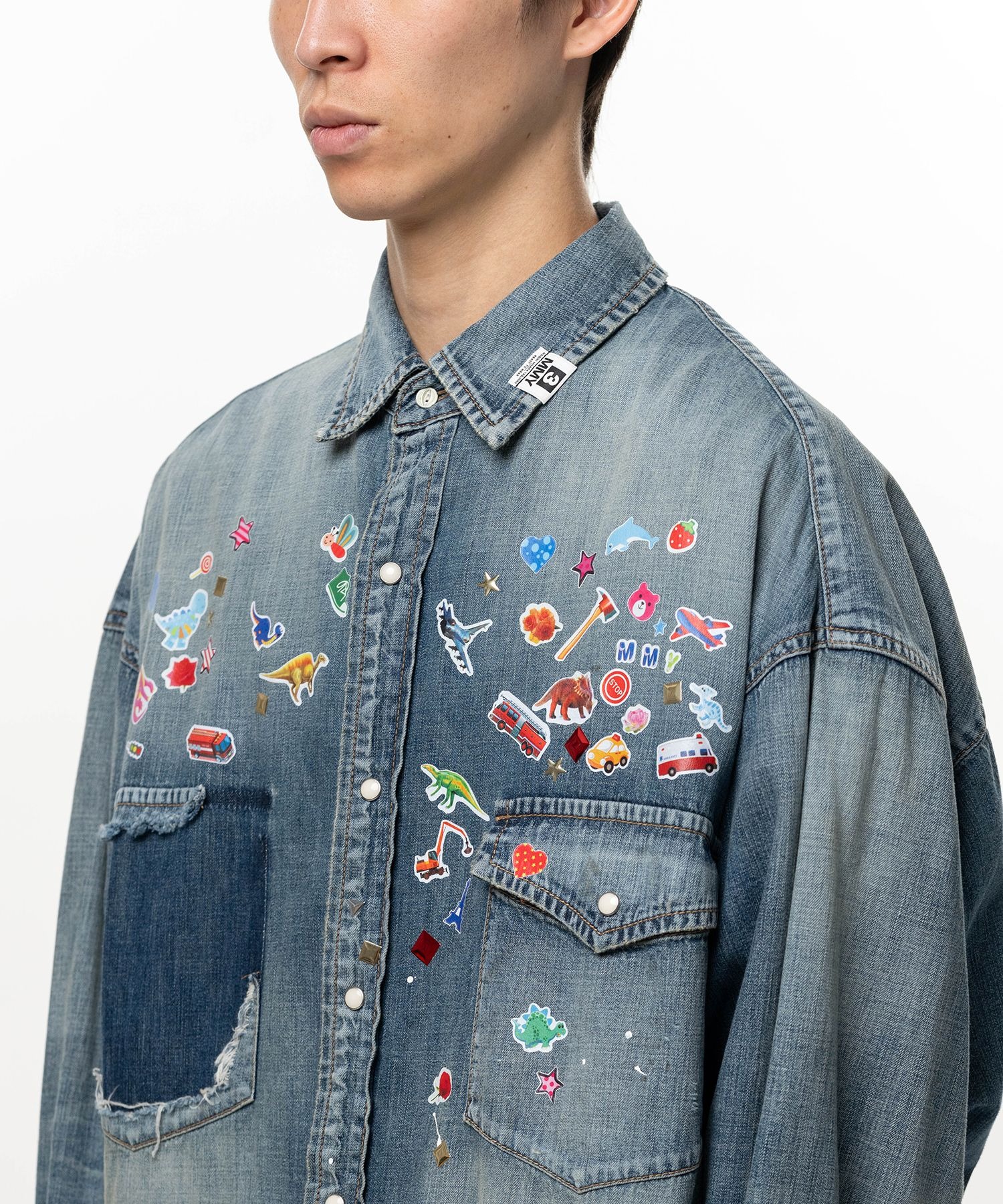 DENIM SHIRTS w STICKER Maison MIHARA YASUHIRO