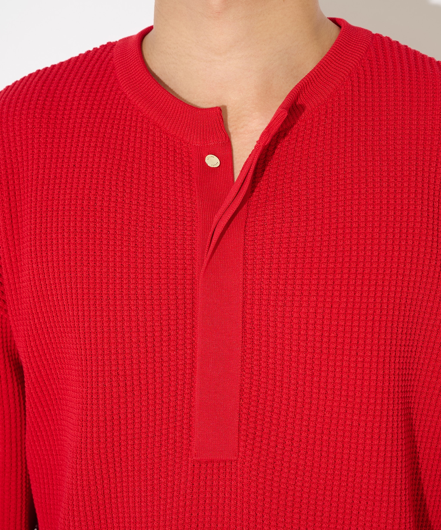 Organic Cotton Waffle Minimal Henley Neck Knit Pullover CULLNI