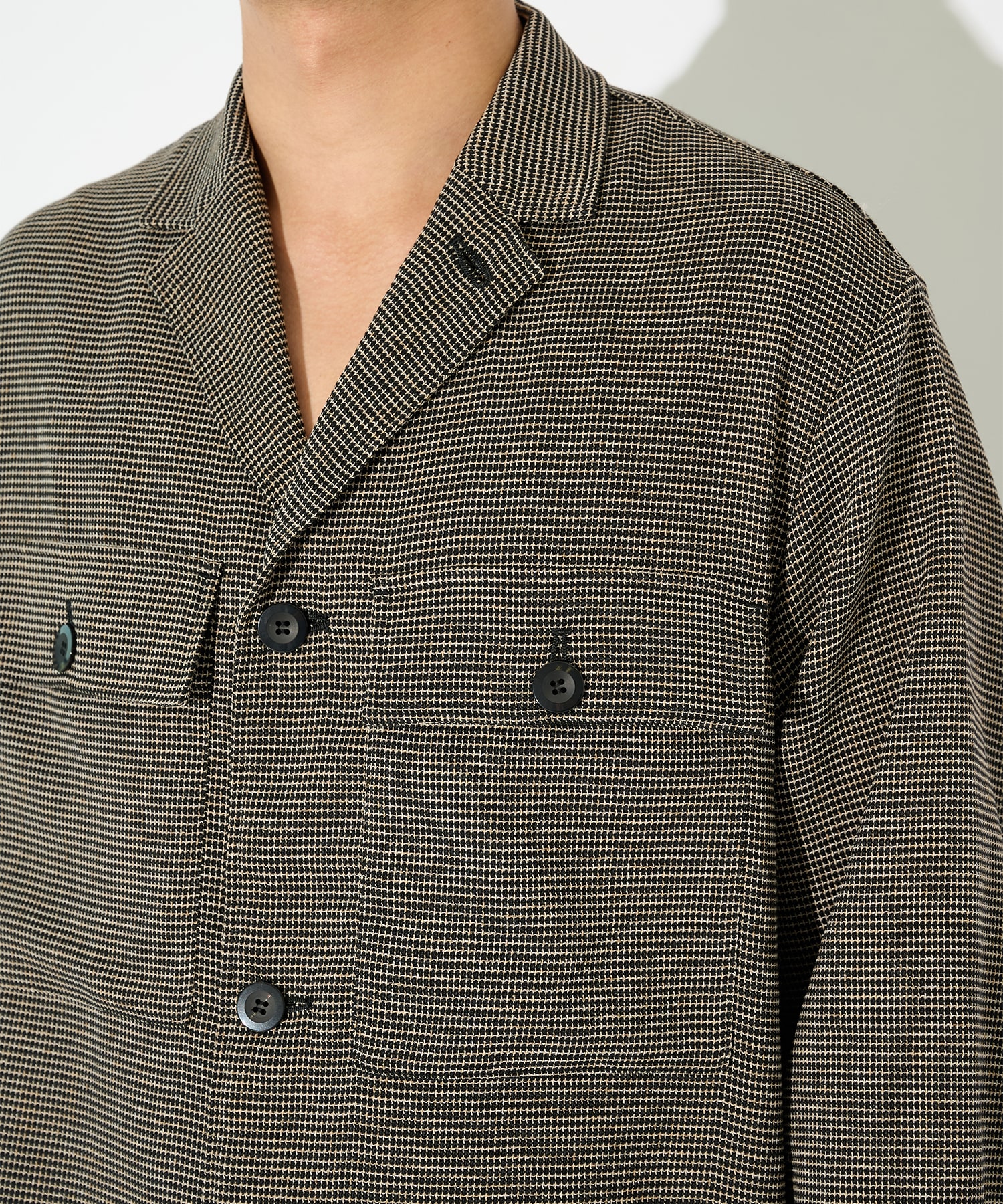 Mix Yarn Mesh Notched Lapel Shirt Blouson CULLNI