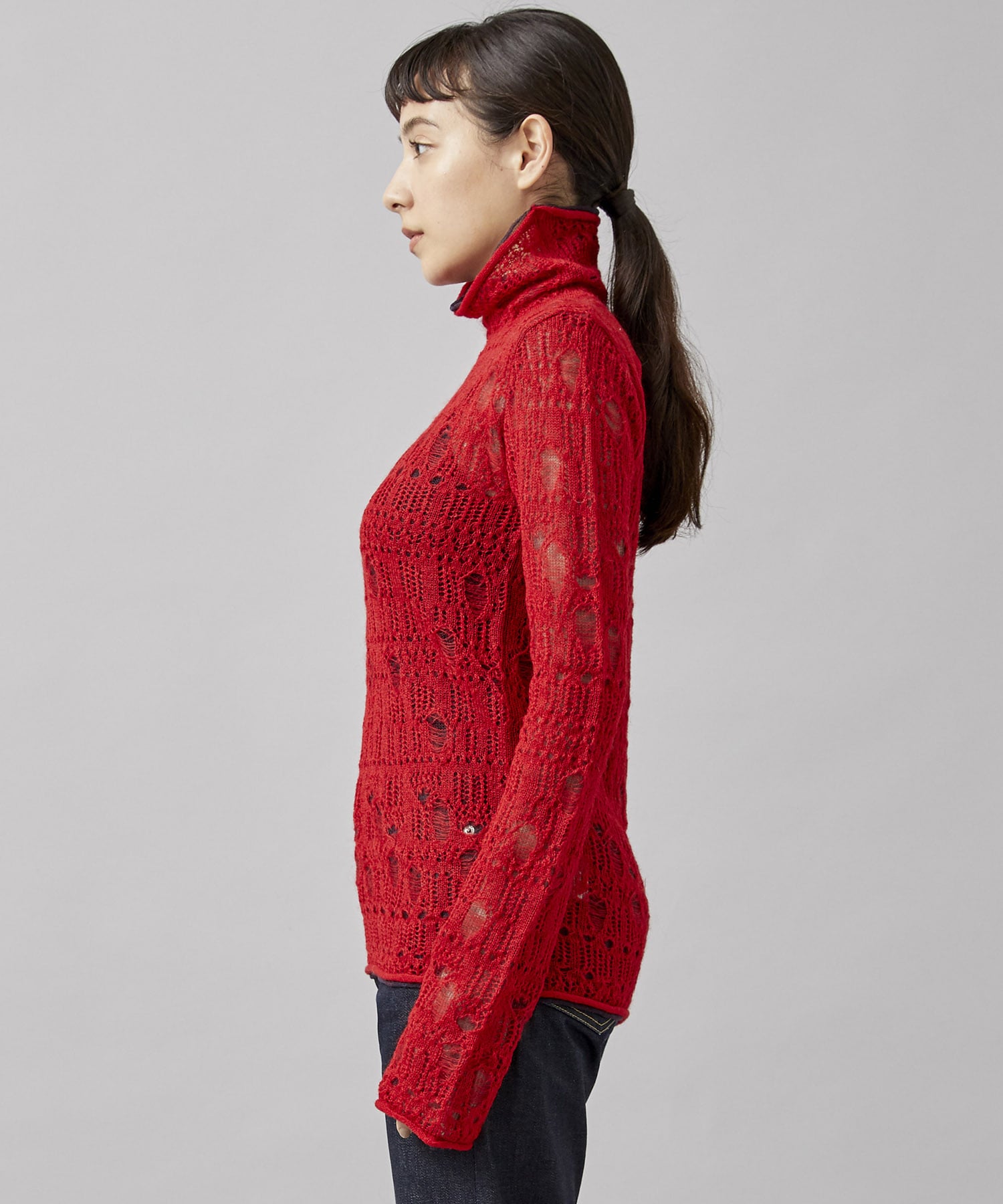 mohair lace knitting high neck pullover｜STUDIOUS