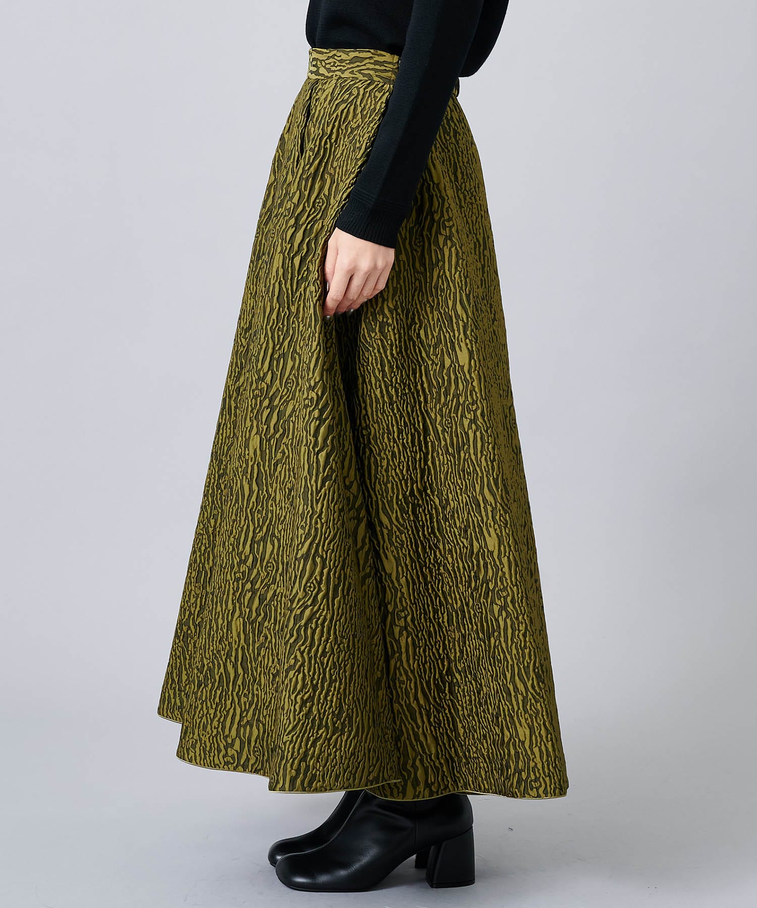 JACQUARD TUCK VOLUME SKIRT(S KHAKI): AMERI: WOMENS｜ STUDIOUS