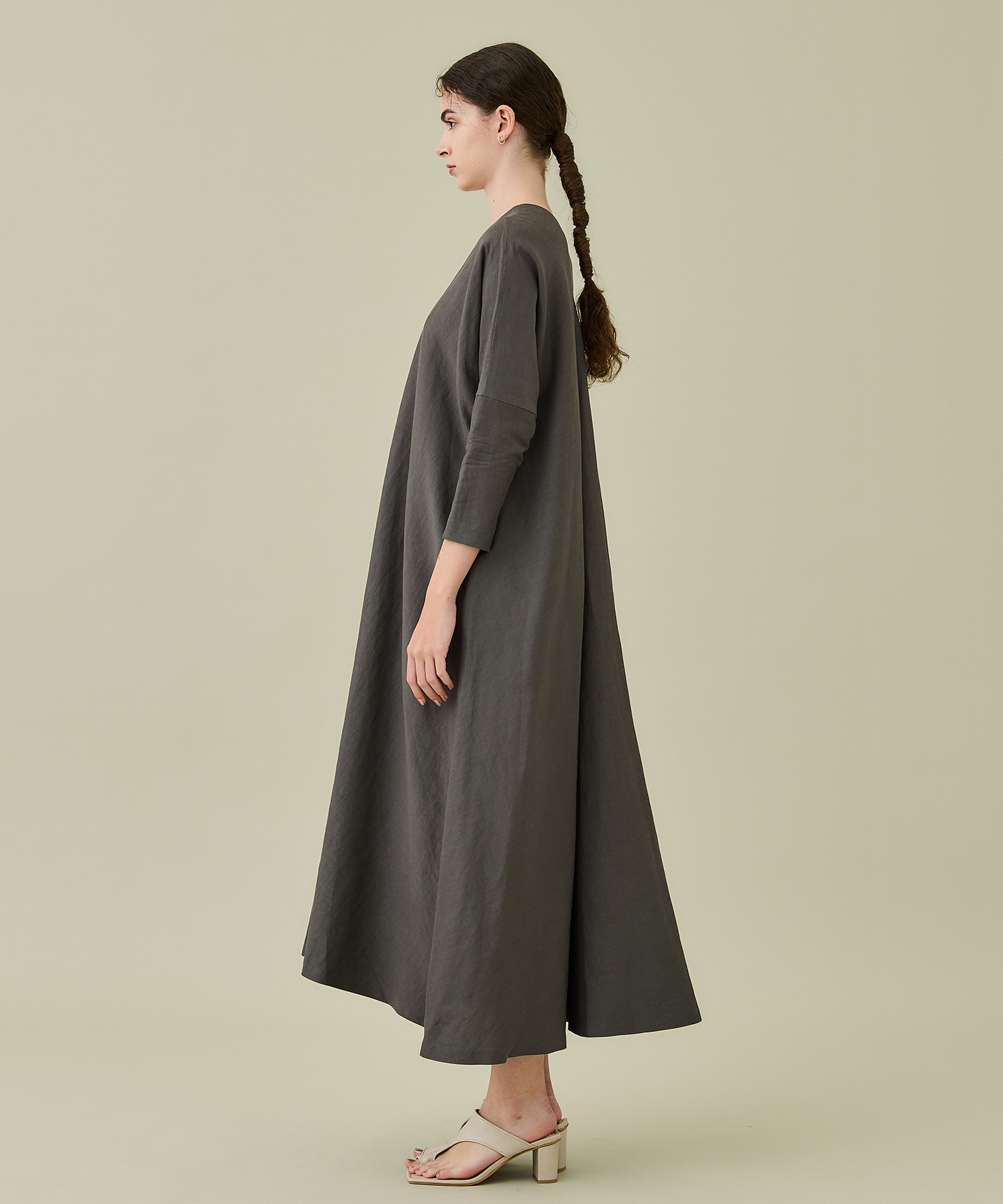 LIGHT HEMP DRAPED DRESS(1 DARK GREY): ATON: WOMENS｜ STUDIOUS