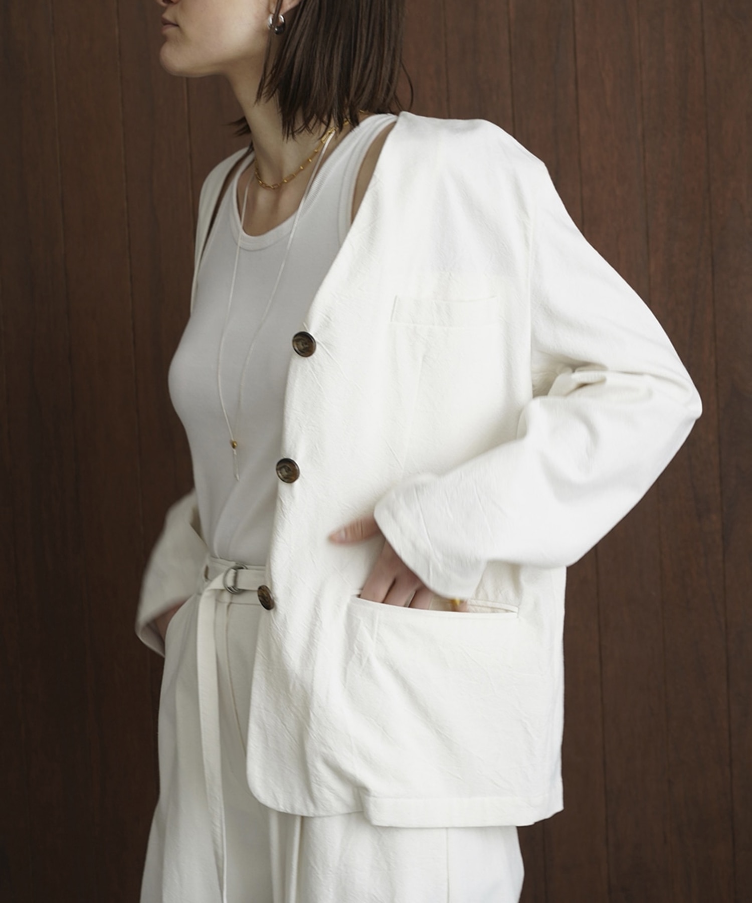 WIDE NO COLLER JACKET(1 WHITE): CLANE: WOMENS｜ STUDIOUS ONLINE