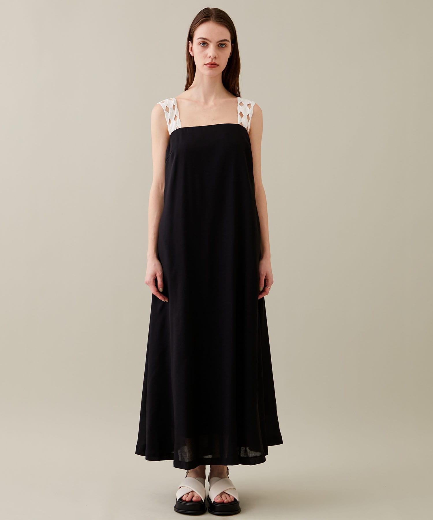 Rippeled lace strap dress BK AKIRANAKA