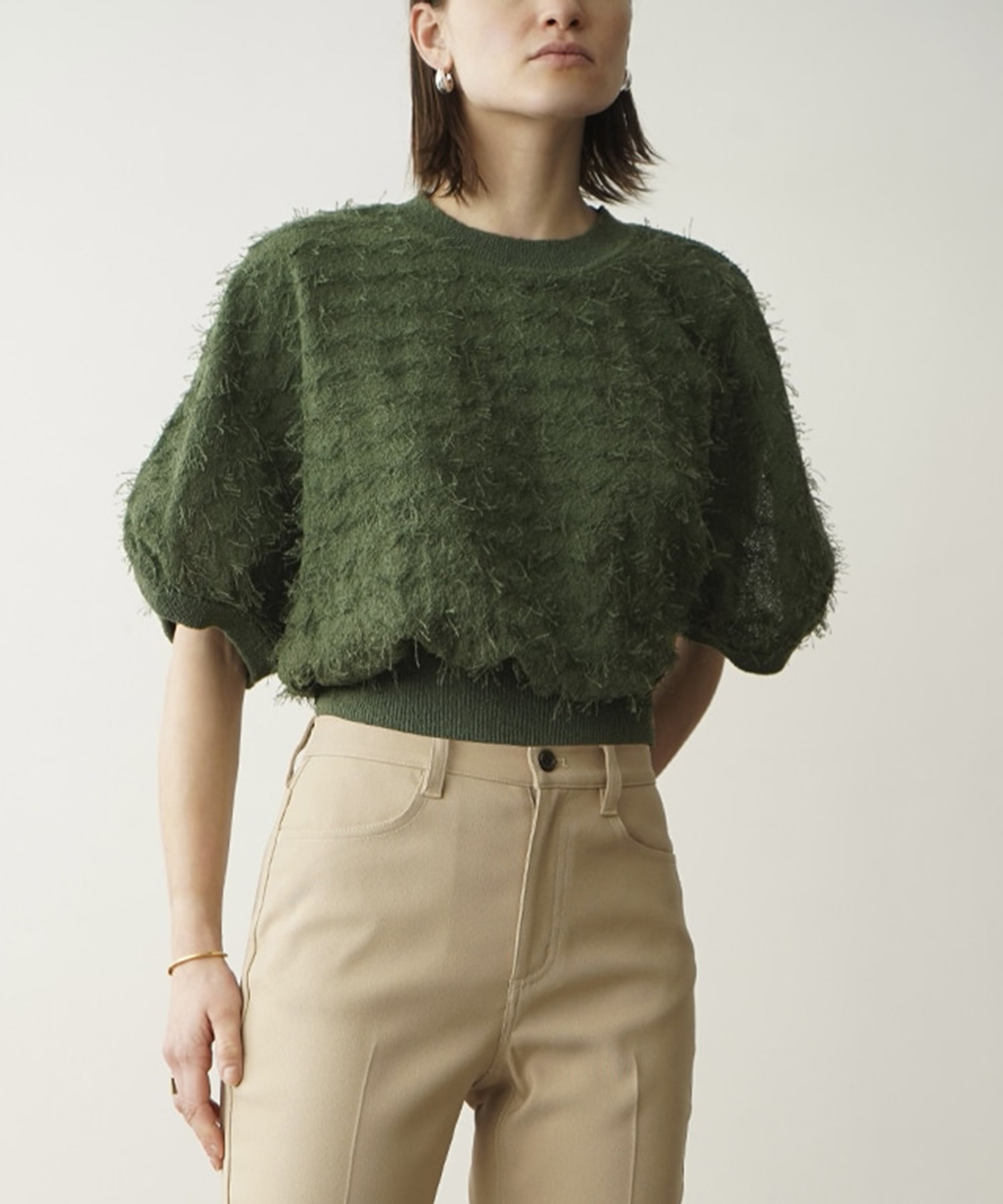 CLANE FRINGE ARCH SLEEVE KNIT TOPS - カットソー(半袖/袖なし)