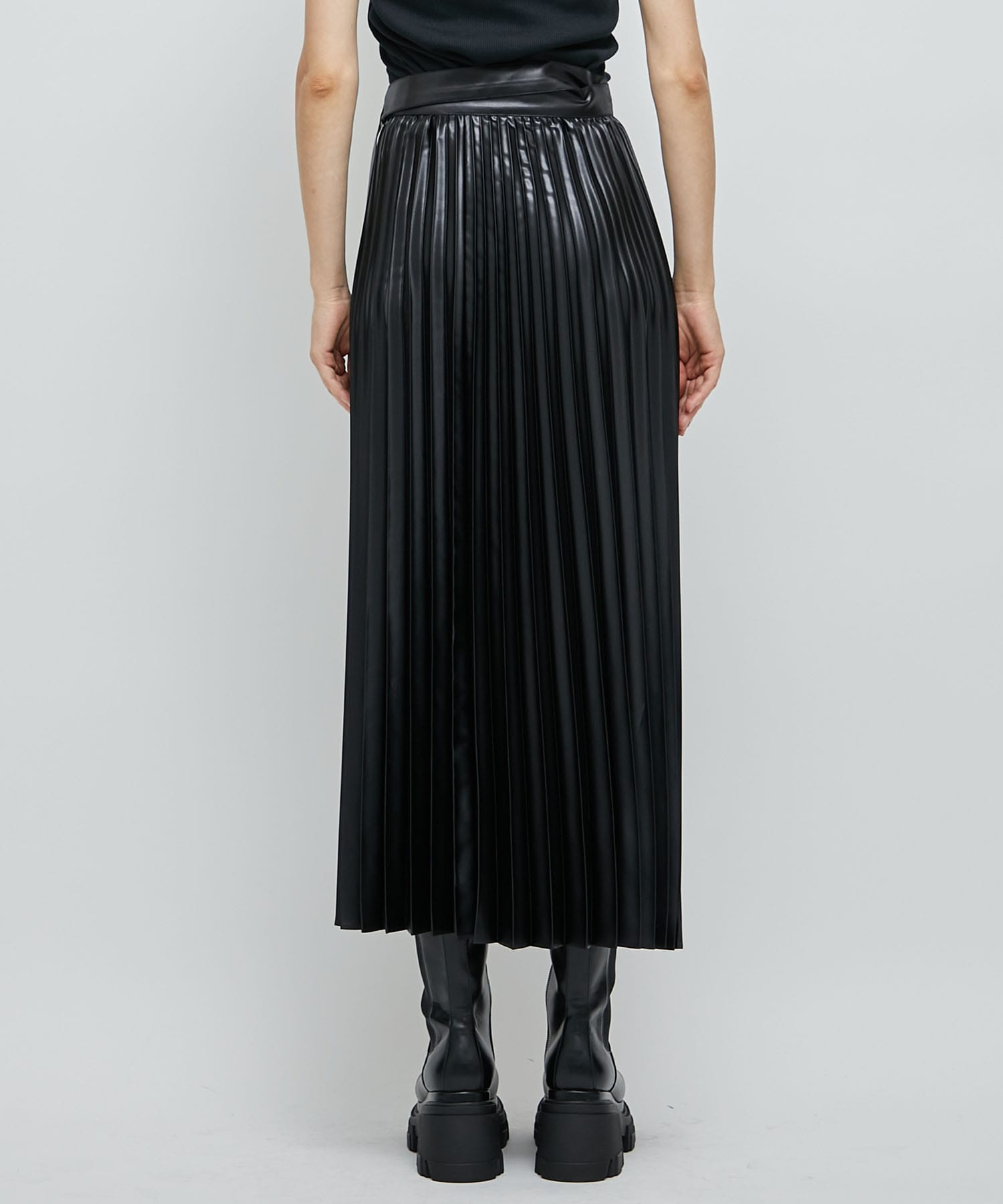 Leather Like Wrap Pleats Skirt(FREE BLACK): STUDIOUS: WOMENS