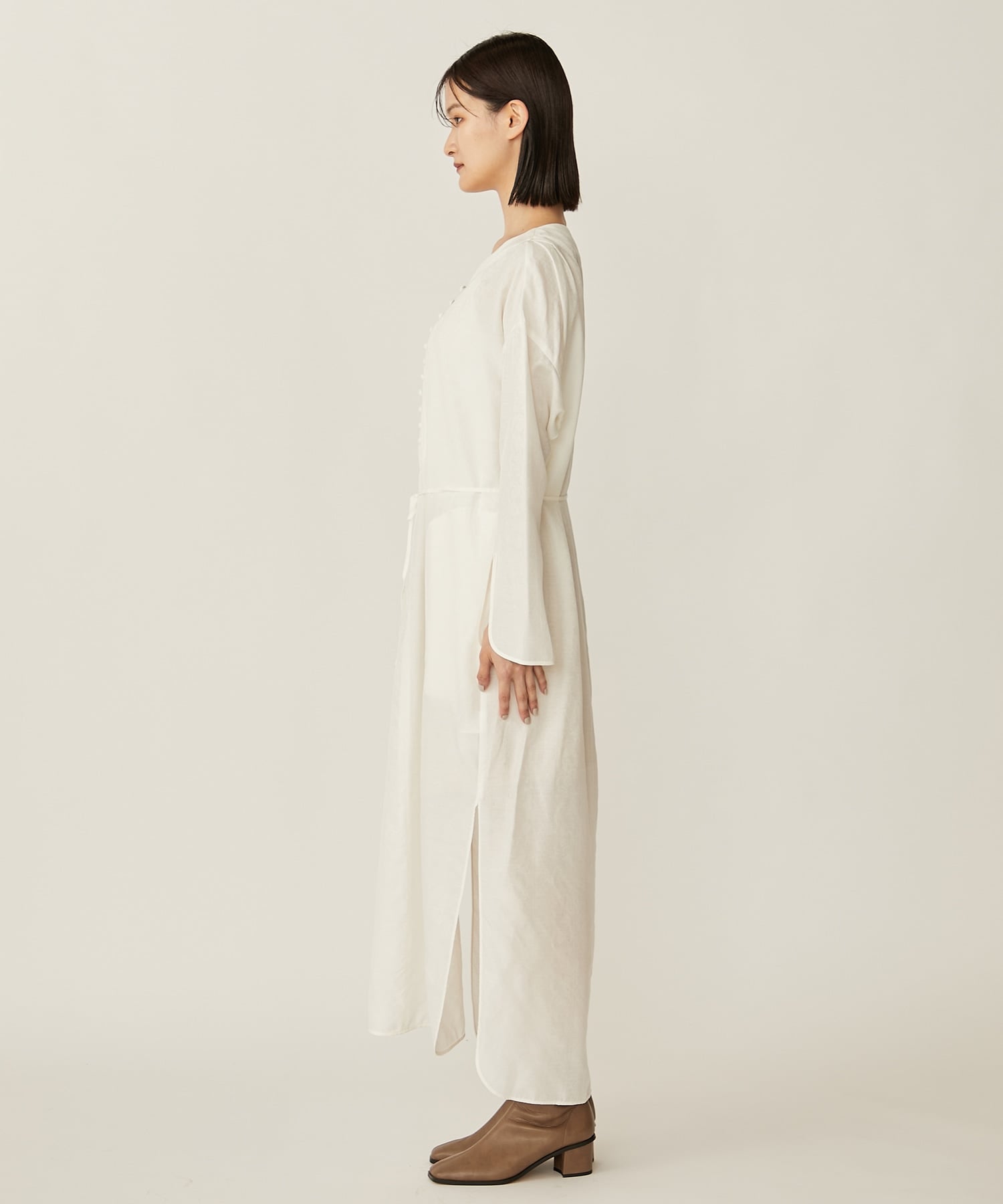 Floral Pattern Silk Rayon Jacquard I-Line Dress(1 WHITE): Mame