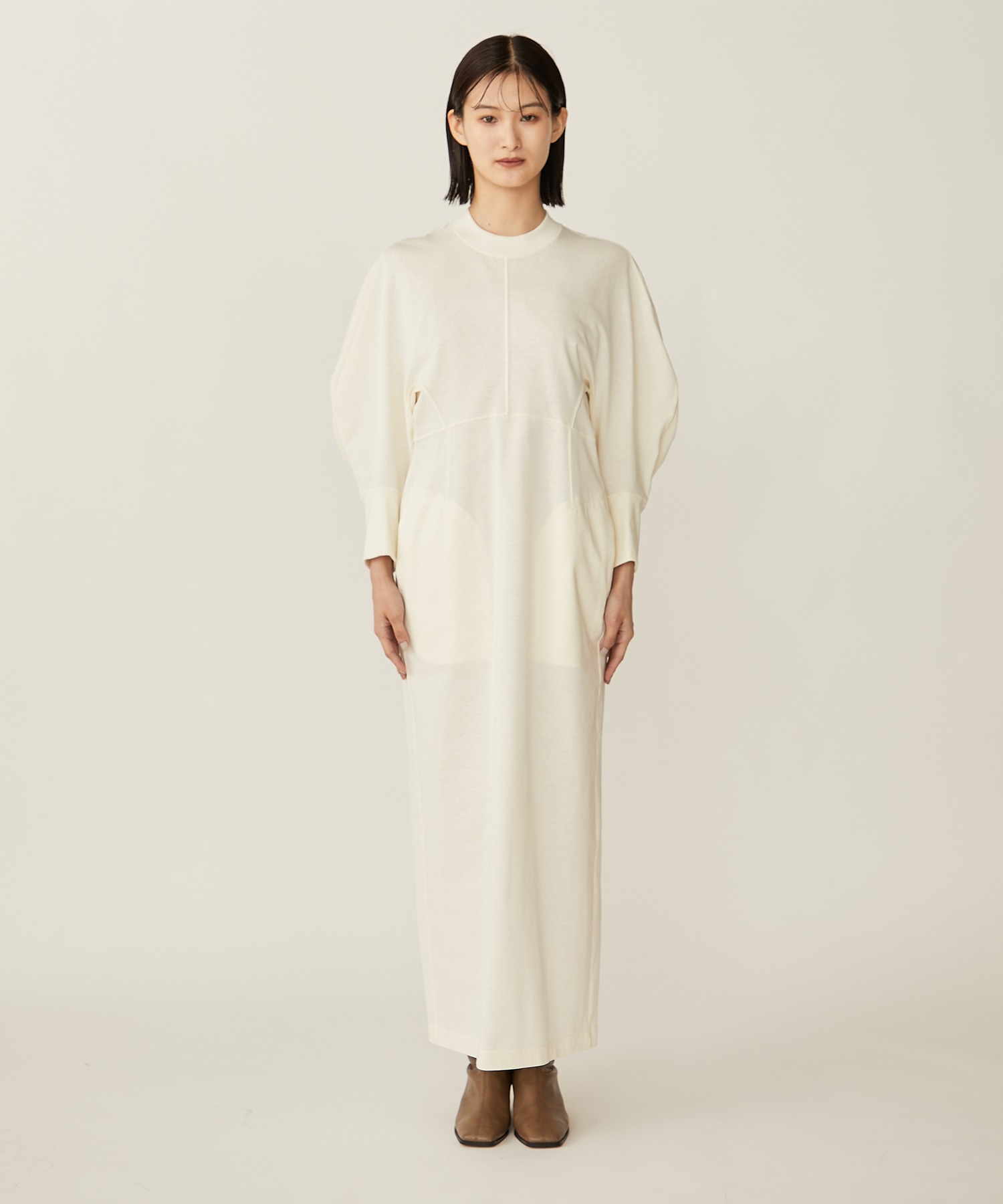 Mame Kurogouchi Cotton Jersey Dress ecru