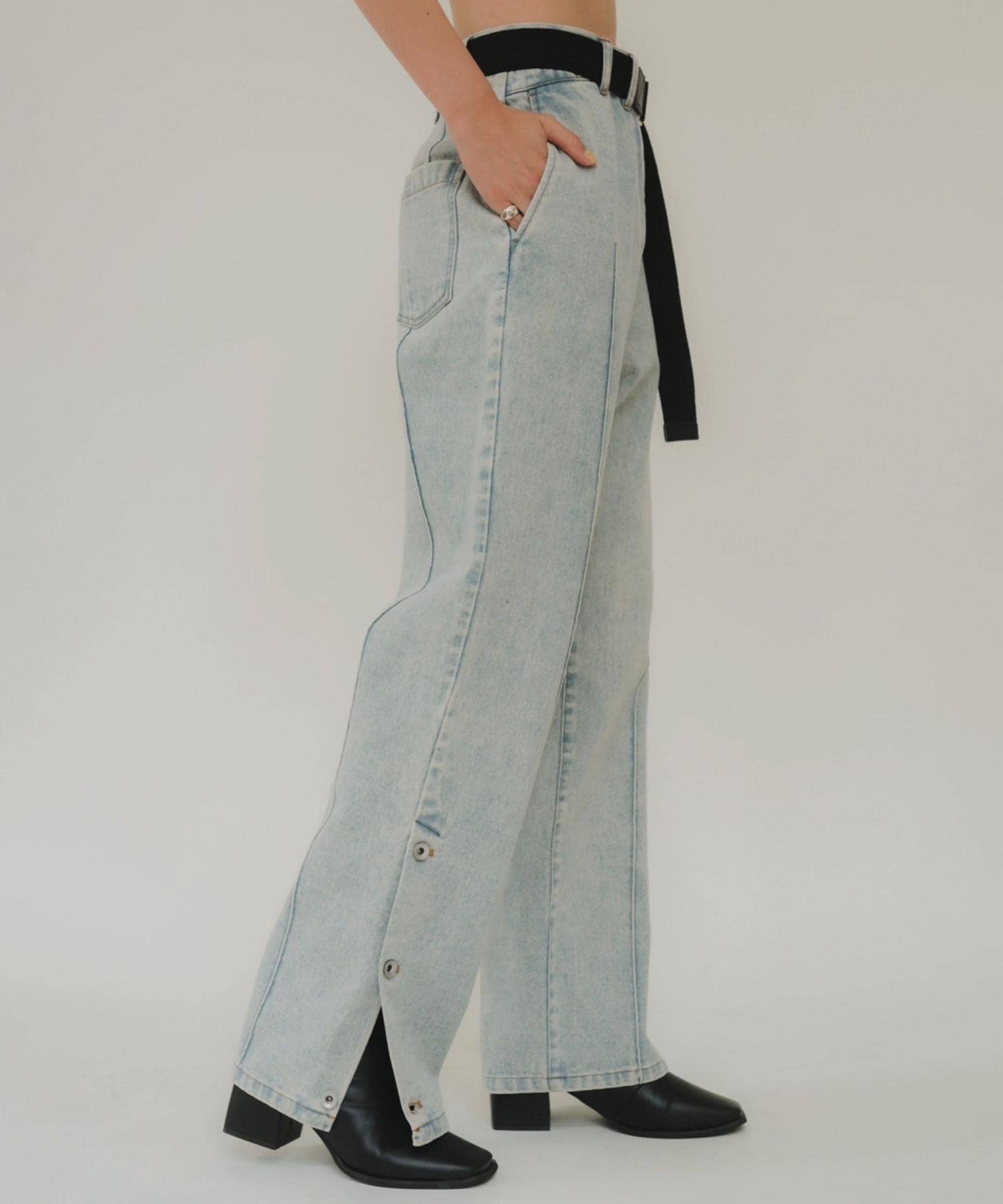 slit belt slacks pants(XS LIGHT BLUE): KnuthMarf: WOMENS 