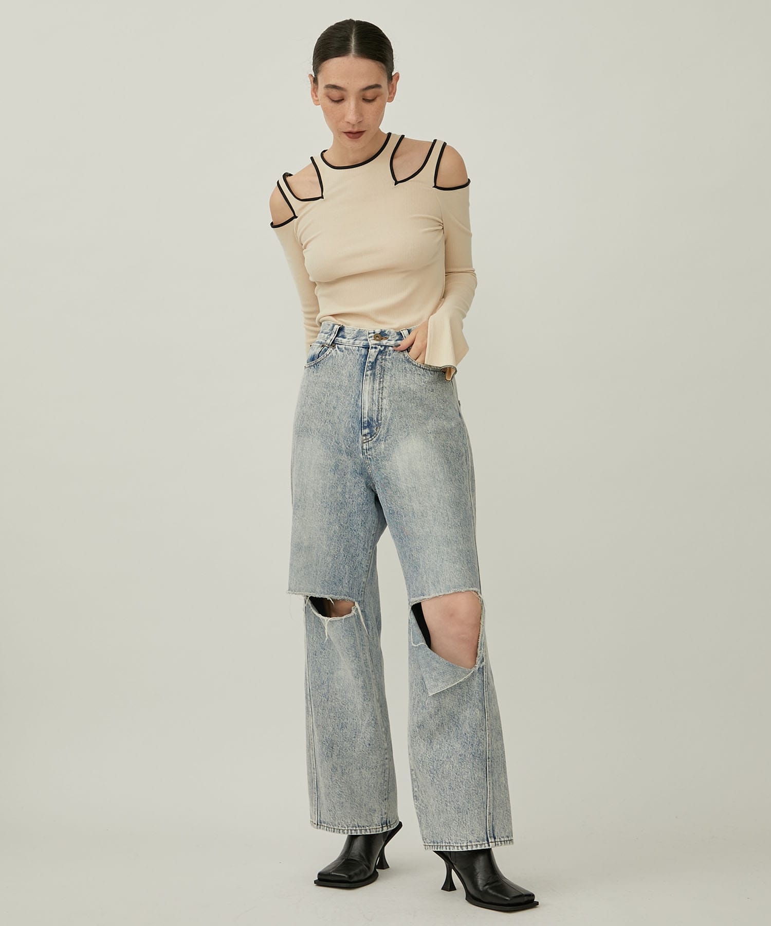 KNEE CUTTING DENIM PANTS(1 BLUE): THINGS THAT MATTER: WOMENS