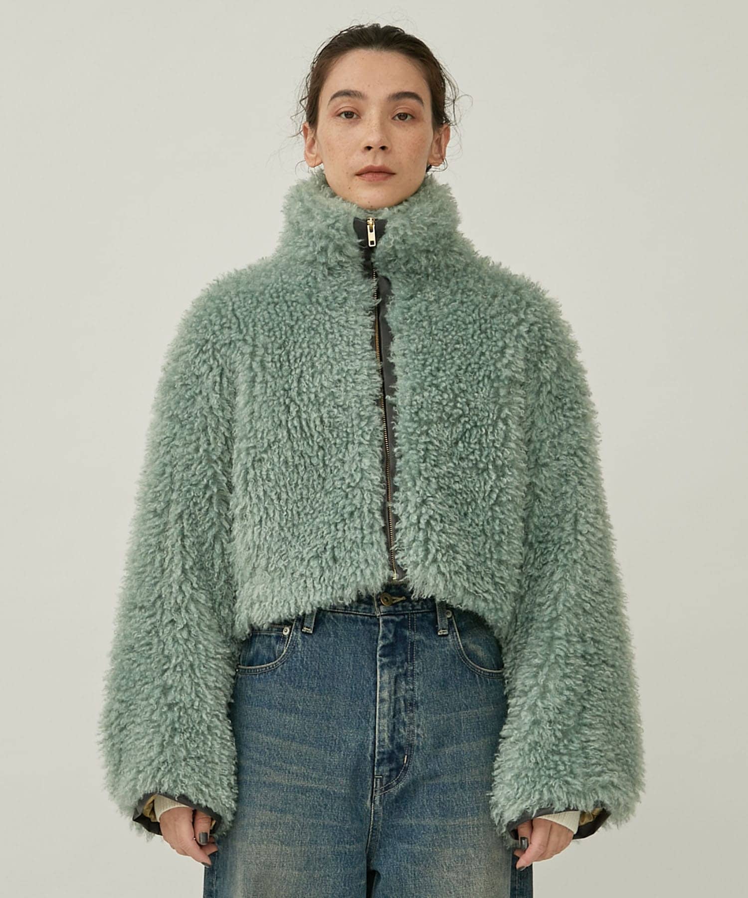 CRIMPED FUR CROPPED BLOUSON THINGS THAT MATTER