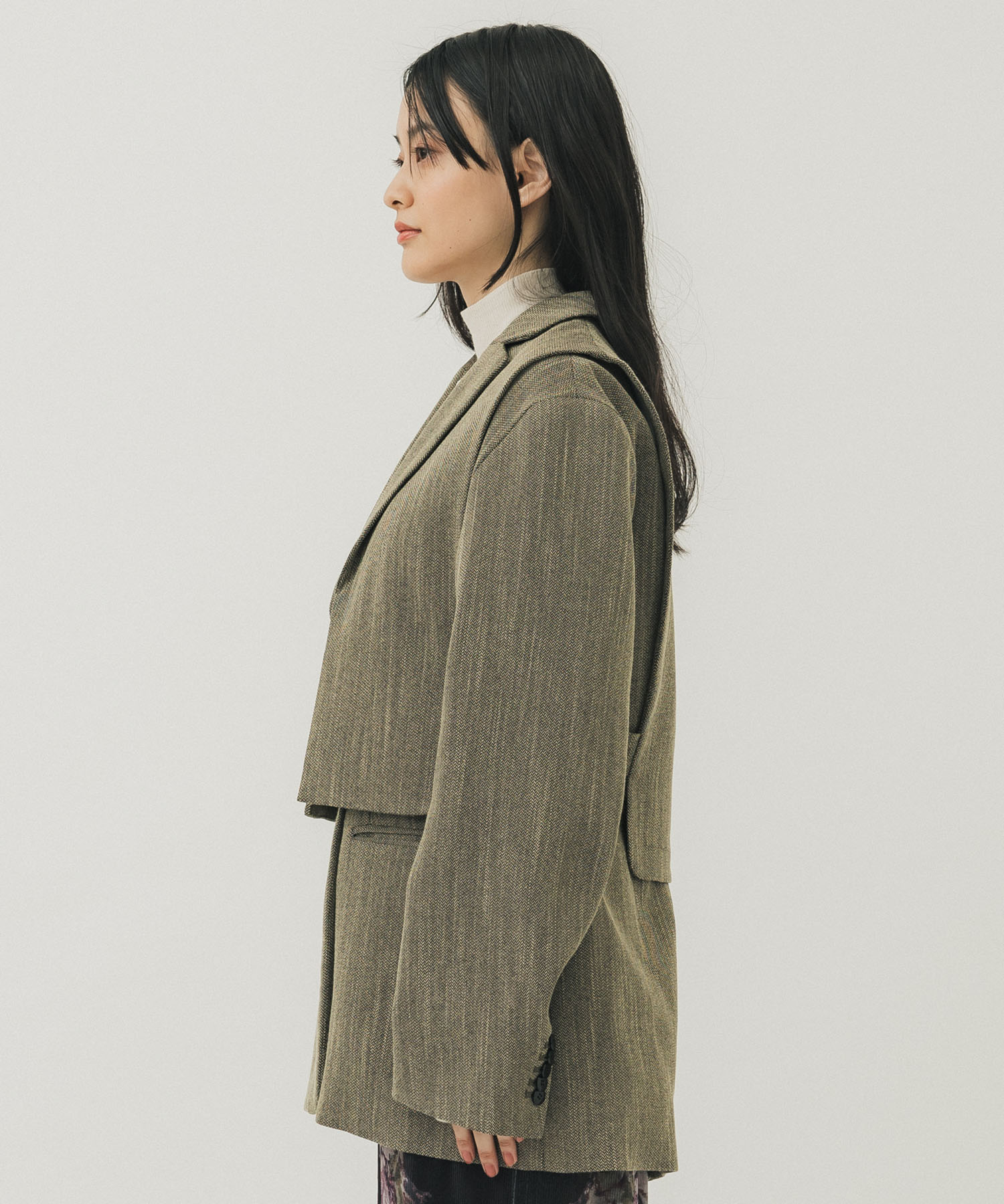 CONVERTIBLE HERRINGBONE JACKET(S GREY BEIGE): AMERI: WOMENS ...