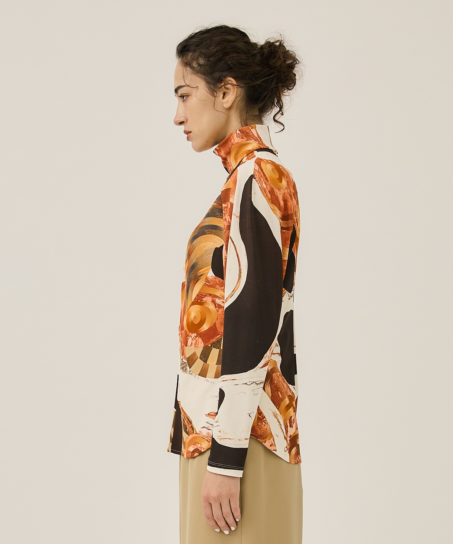 Marble Print High Neck Jersey Top