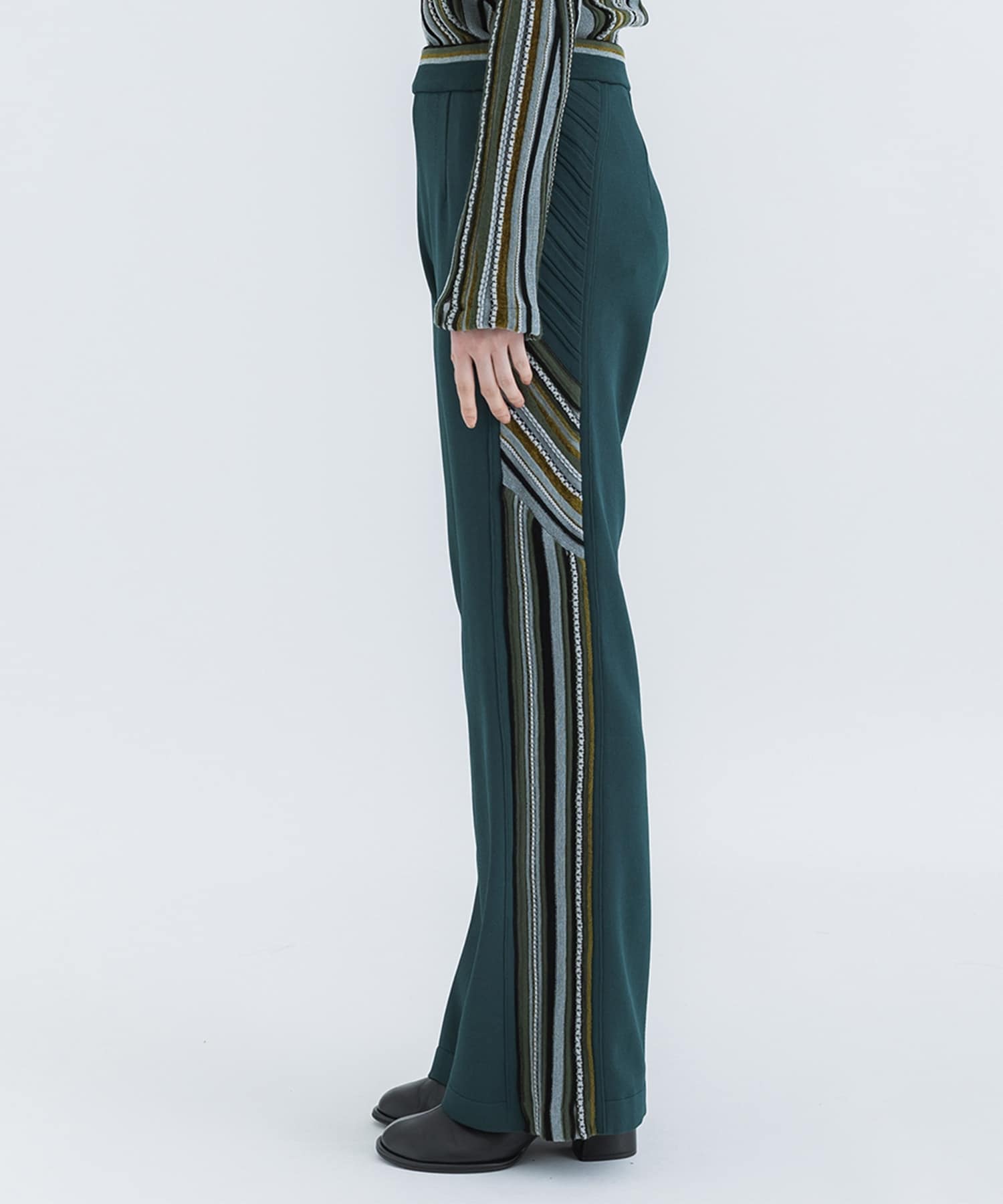Stripe Jacquard Knitted Trousers(1 KHAKI): Mame Kurogouchi: WOMENS 