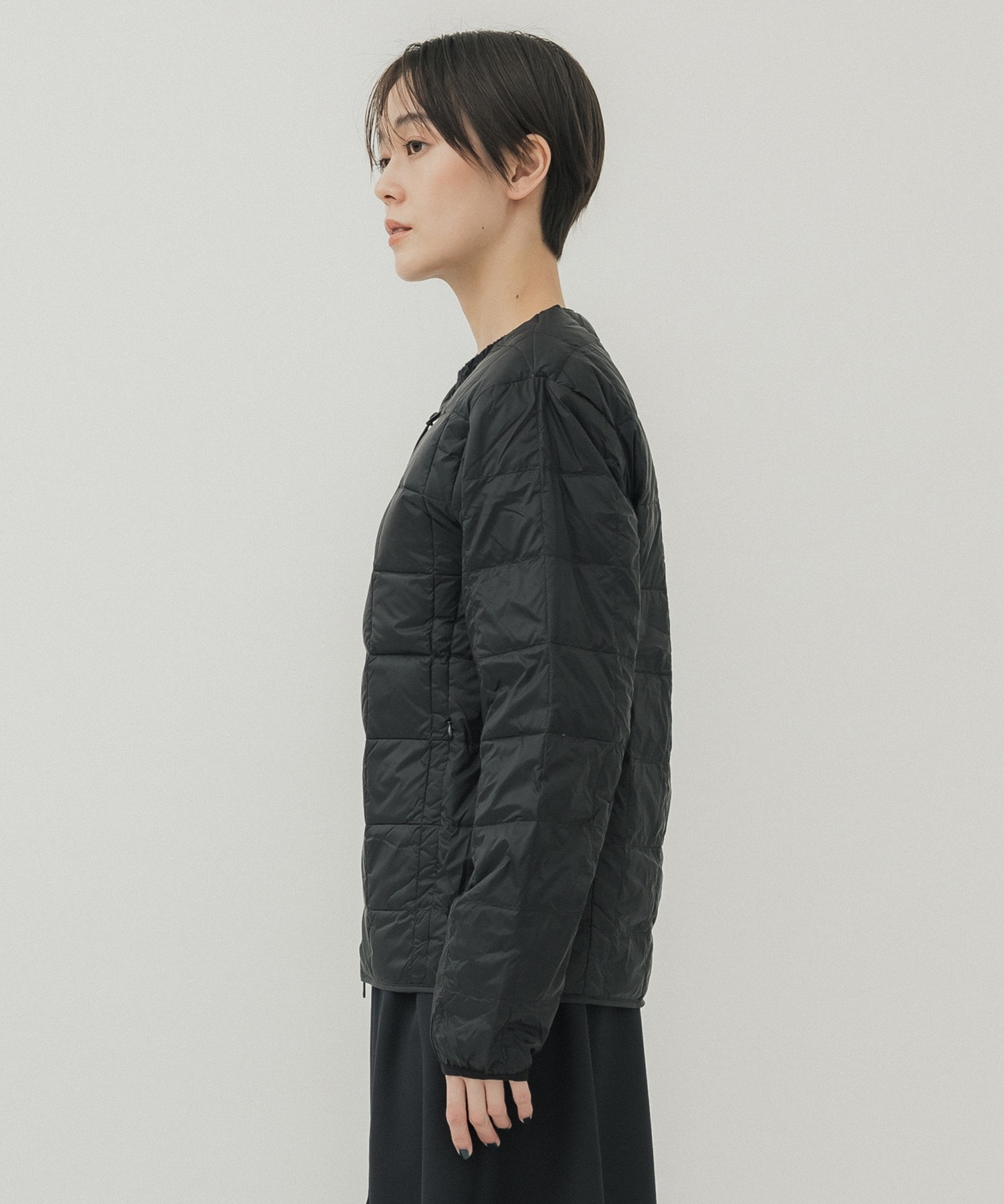 CREW NECK W-ZIP DOWN JACKET(S BLACK): TAION/TAION EXTRA: WOMENS 