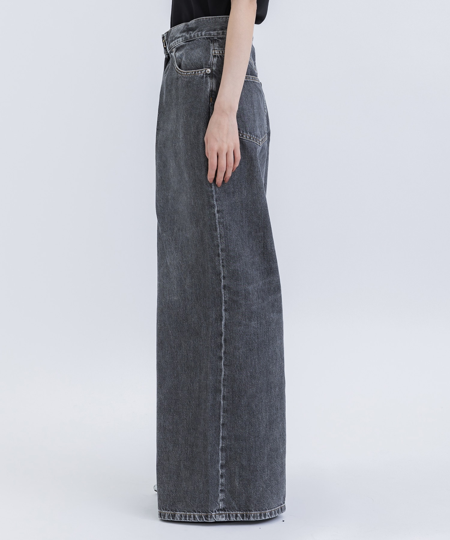 WASHED DENIM WIDE PANTS (SHORT LENGTH) JOHN LAWRENCE SULLIVAN