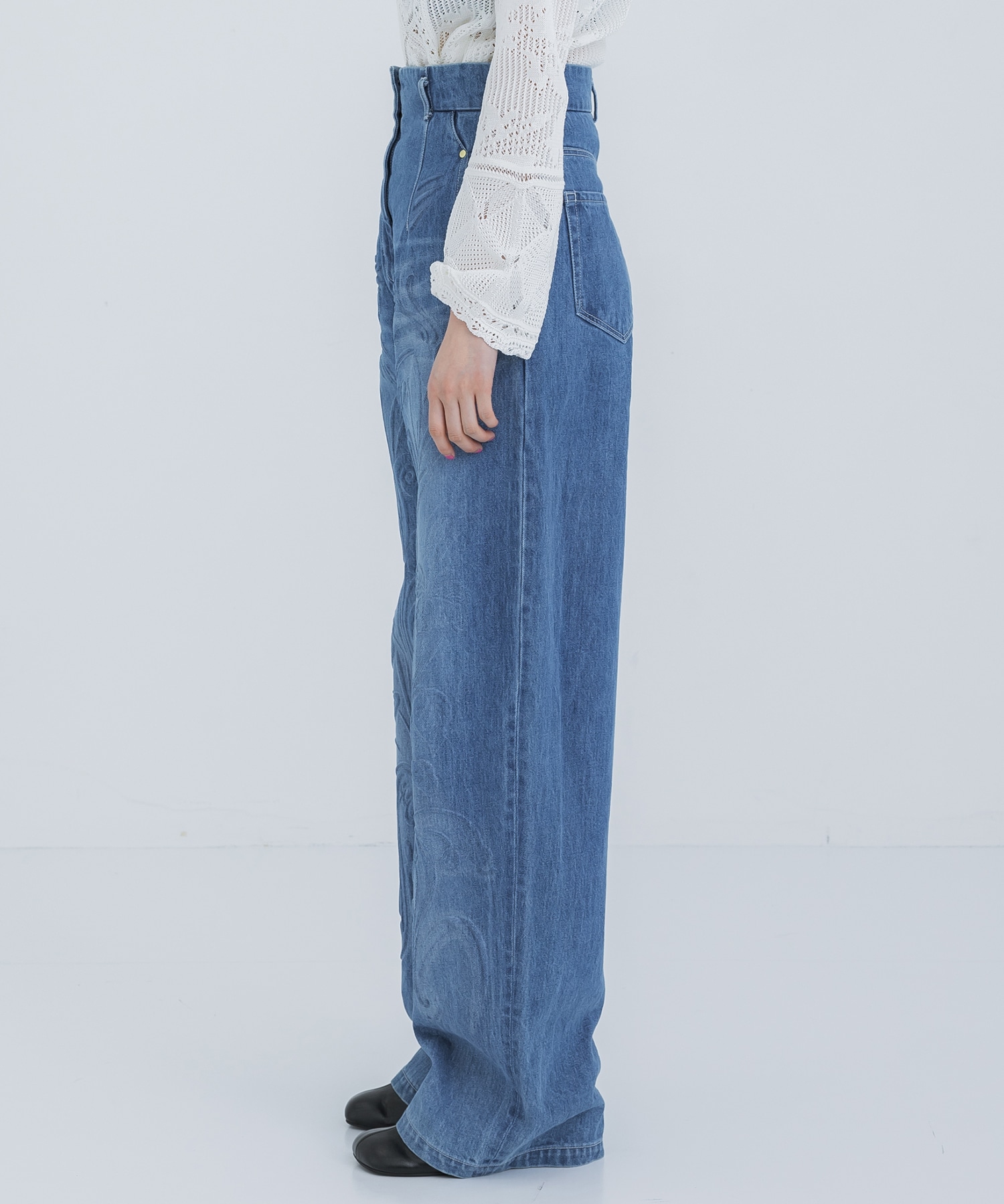 Floral Embossed Wide Leg Jeans(1 BLUE): Mame Kurogouchi: WOMENS 