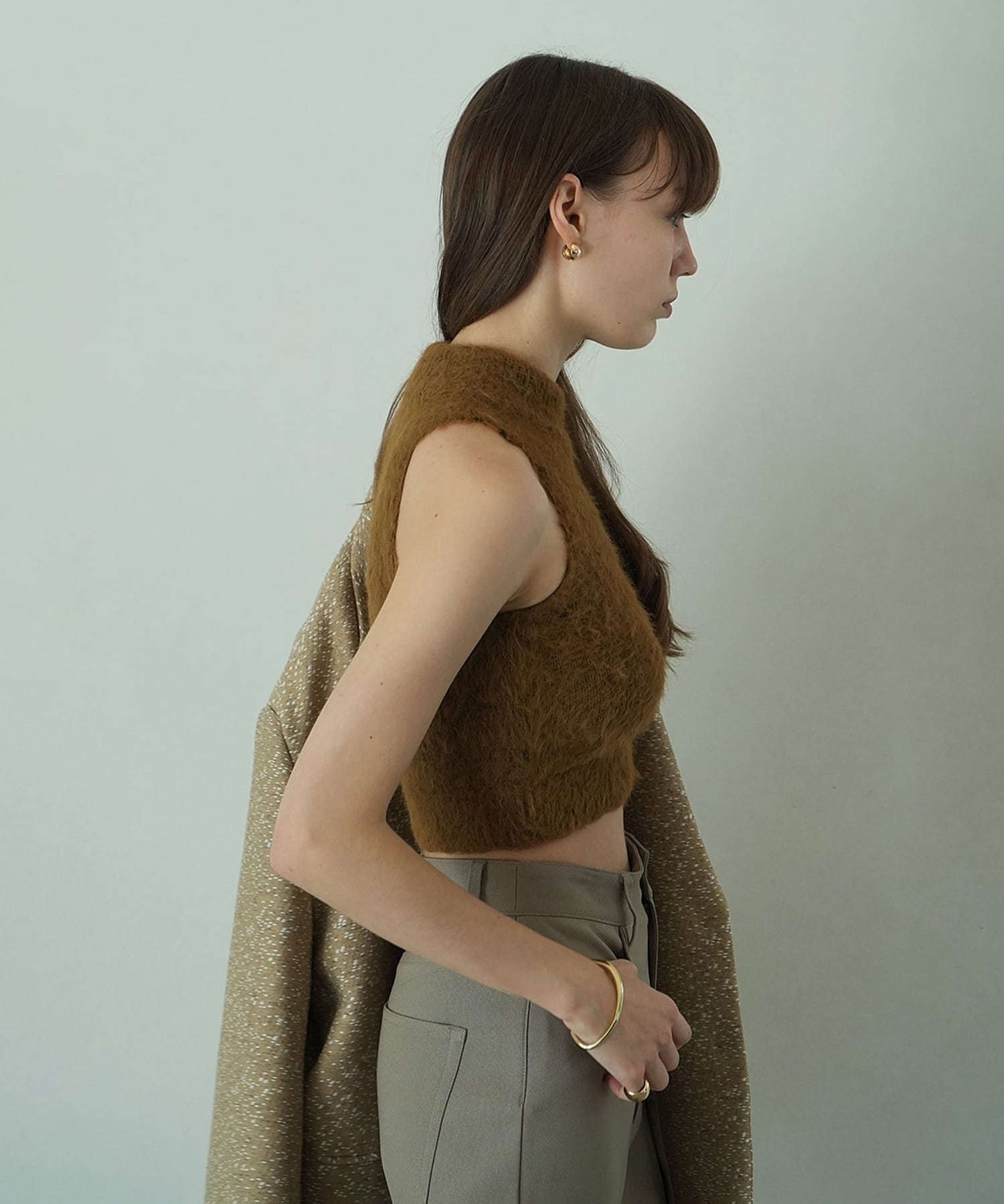 SHAGGY AMERICAN SLEEVE KNIT TOPS(1 BROWN): CLANE: WOMENS
