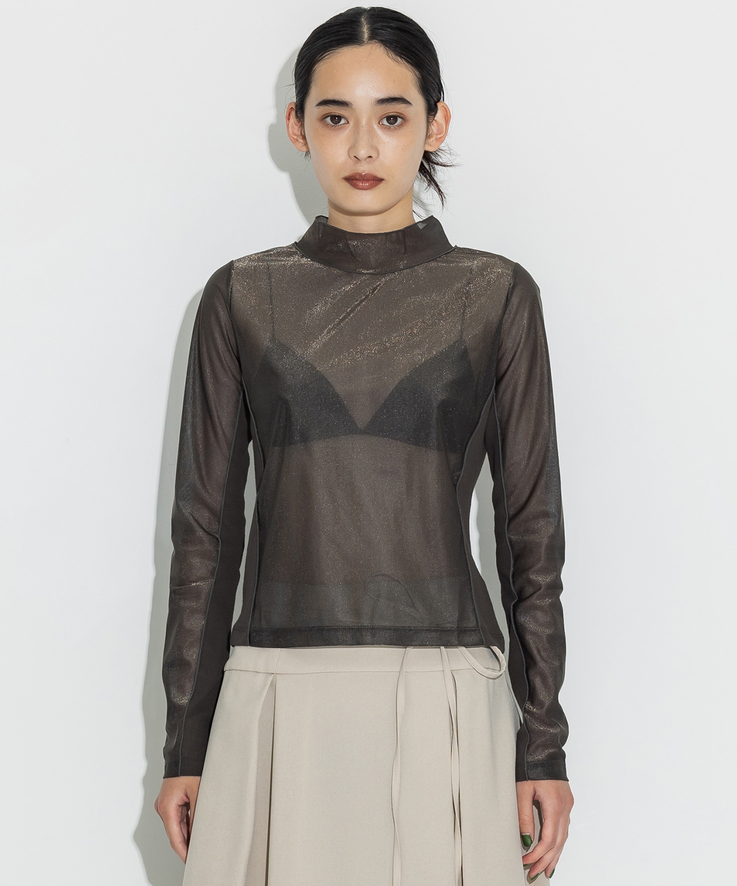 Rib Paneled Sheer Top STUDIOUS