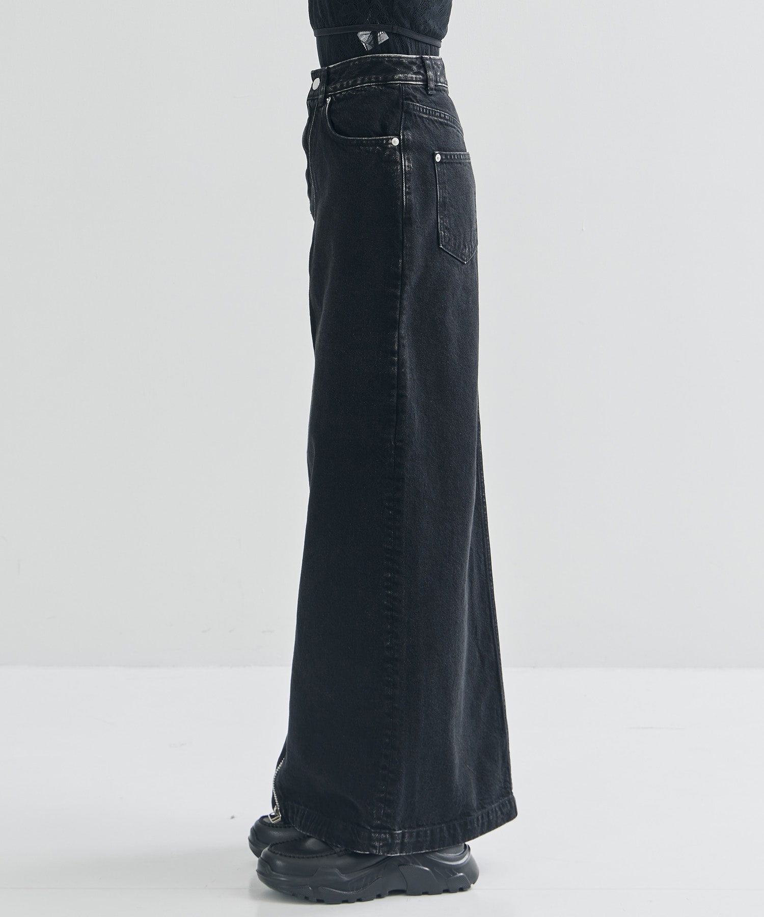 WASHED DENIM ZIPPED LONG SKIRT JOHN LAWRENCE SULLIVAN