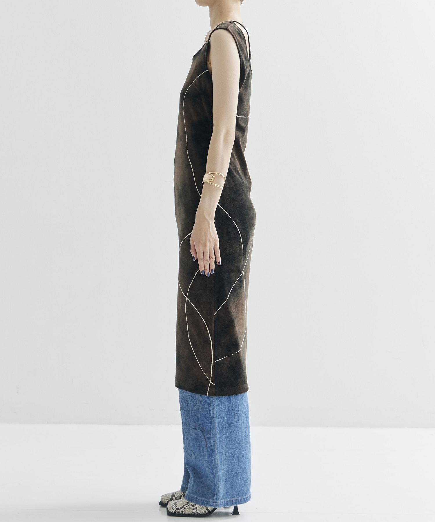 Kintsugi Velour Jersey Square Neck Sleeveless Dress Mame Kurogouchi