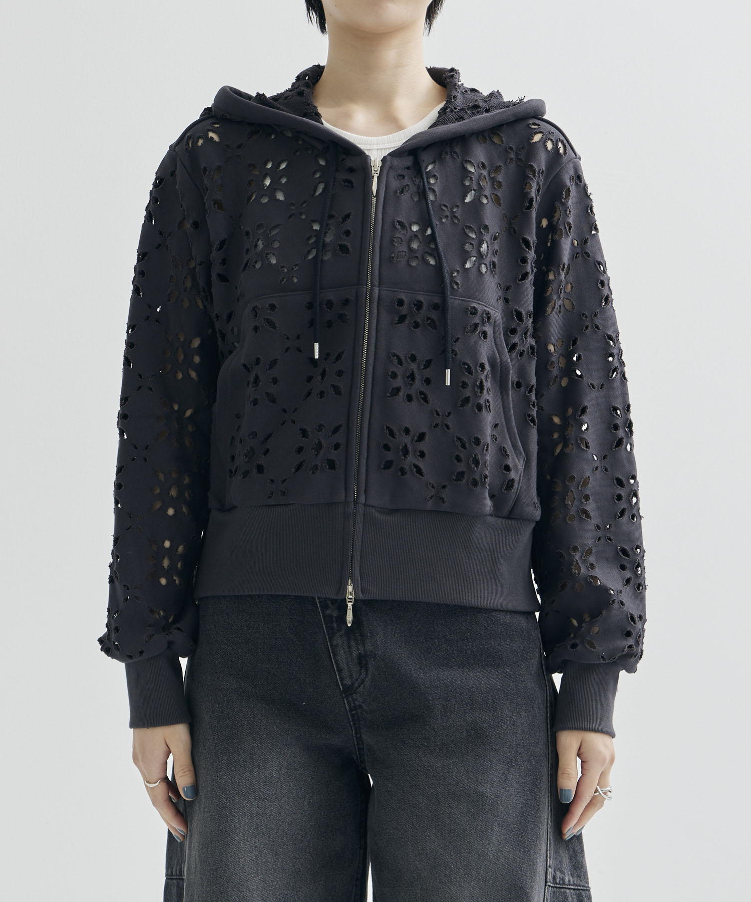 FLOWER HOLE ZIP-UP SWEAT PARKA MASU