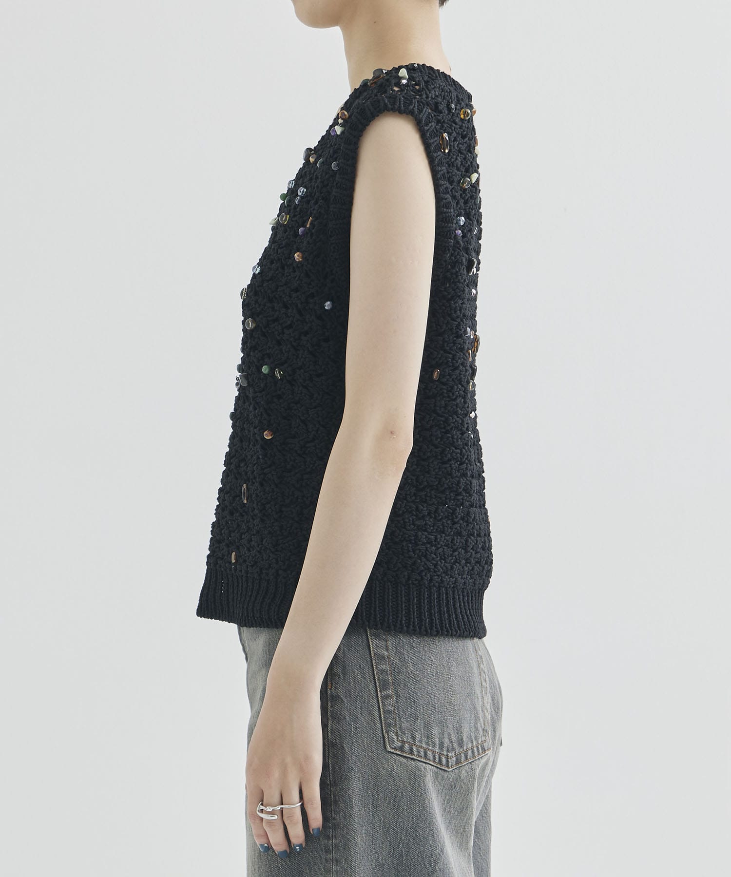 Gerda glass beads&ores knit PO BK AKIRANAKA