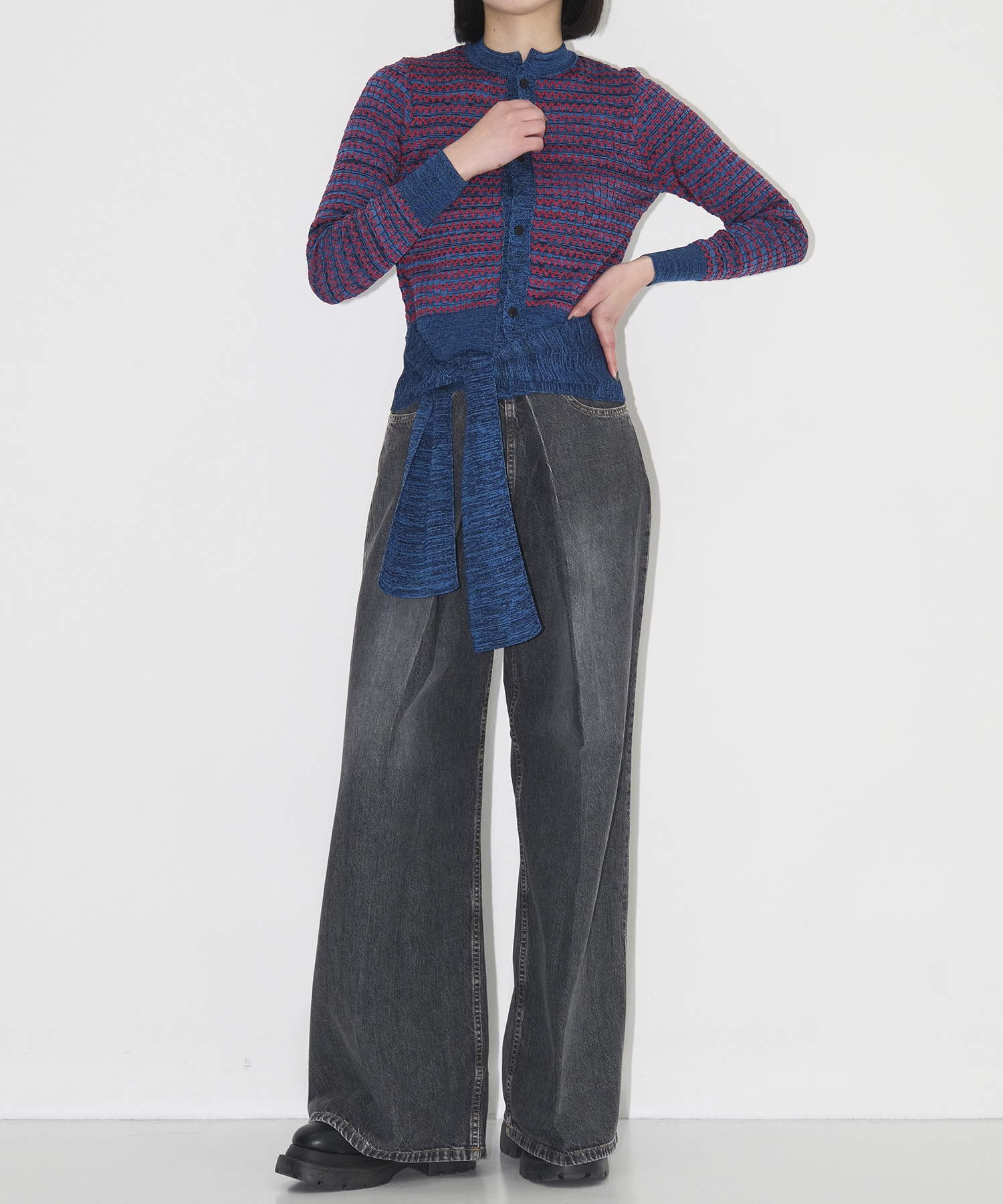 WASHED DENIM WIDE PANTS (SHORT LENGTH) JOHN LAWRENCE SULLIVAN