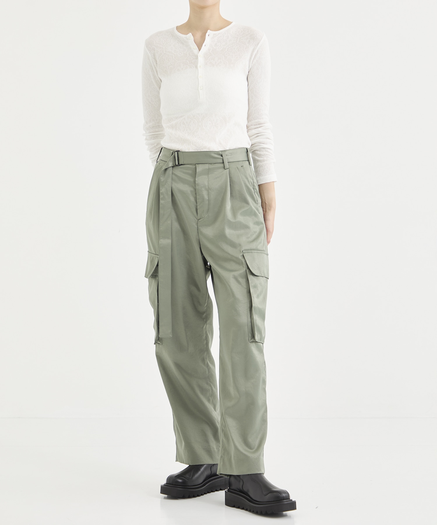 Satin belted cargo pants 08sircus