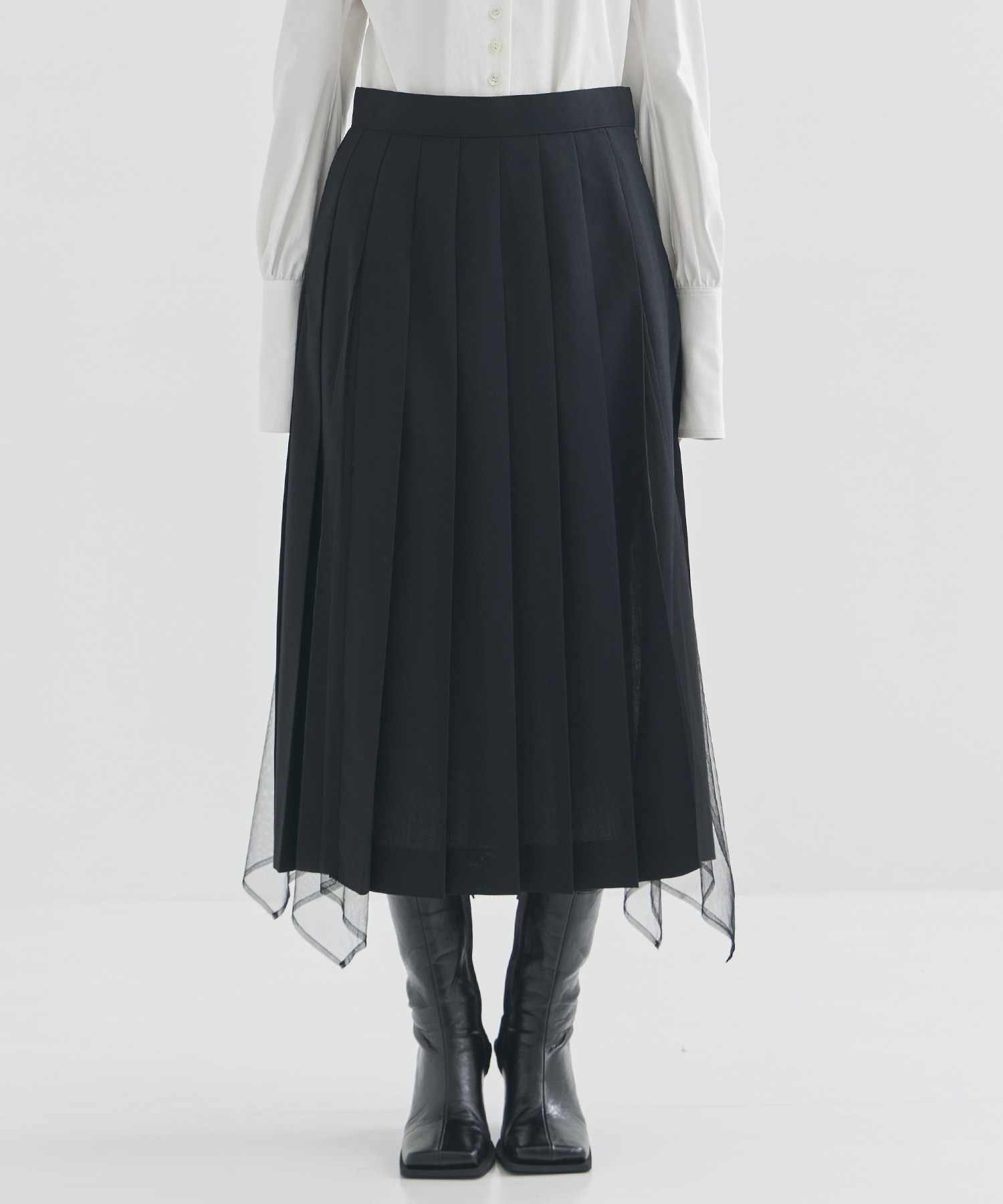 WOOL & TULLE COMBINED PLEATED SKIRT FETICO