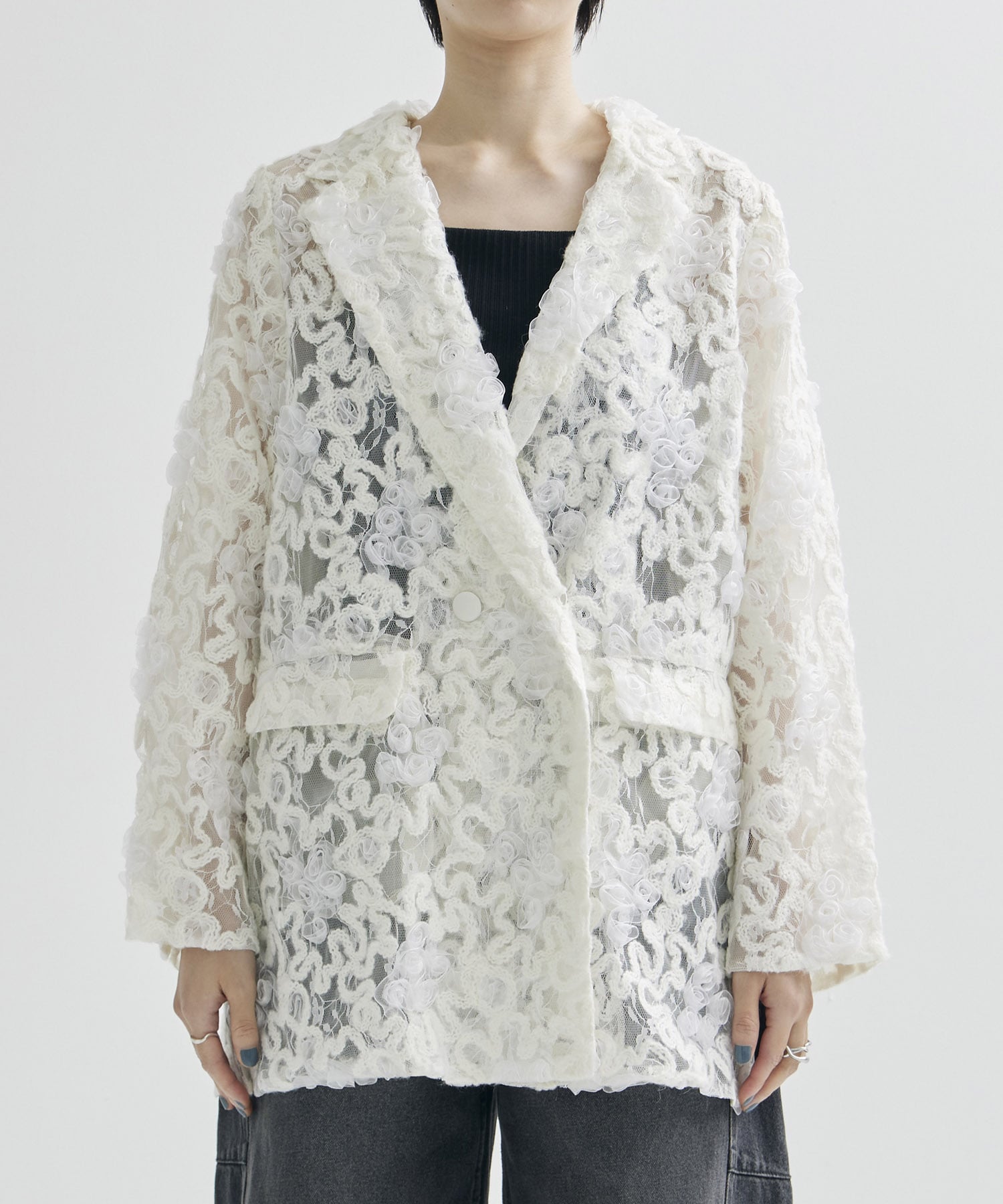 FLOWER MIX LACE SHEER JACKET AMERI