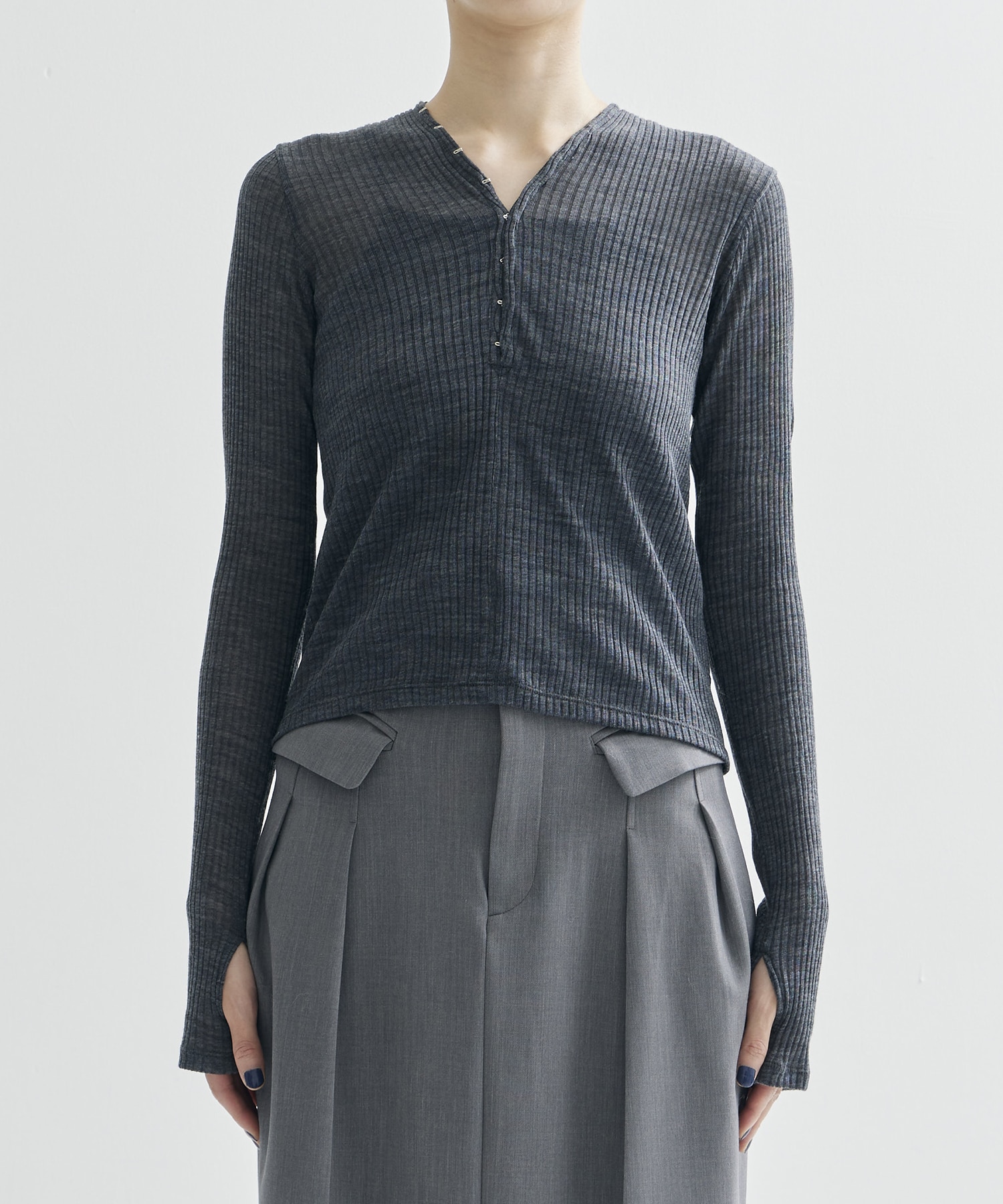 WOOL RIB CREW NECK TOP WITH HOOK JOHN LAWRENCE SULLIVAN