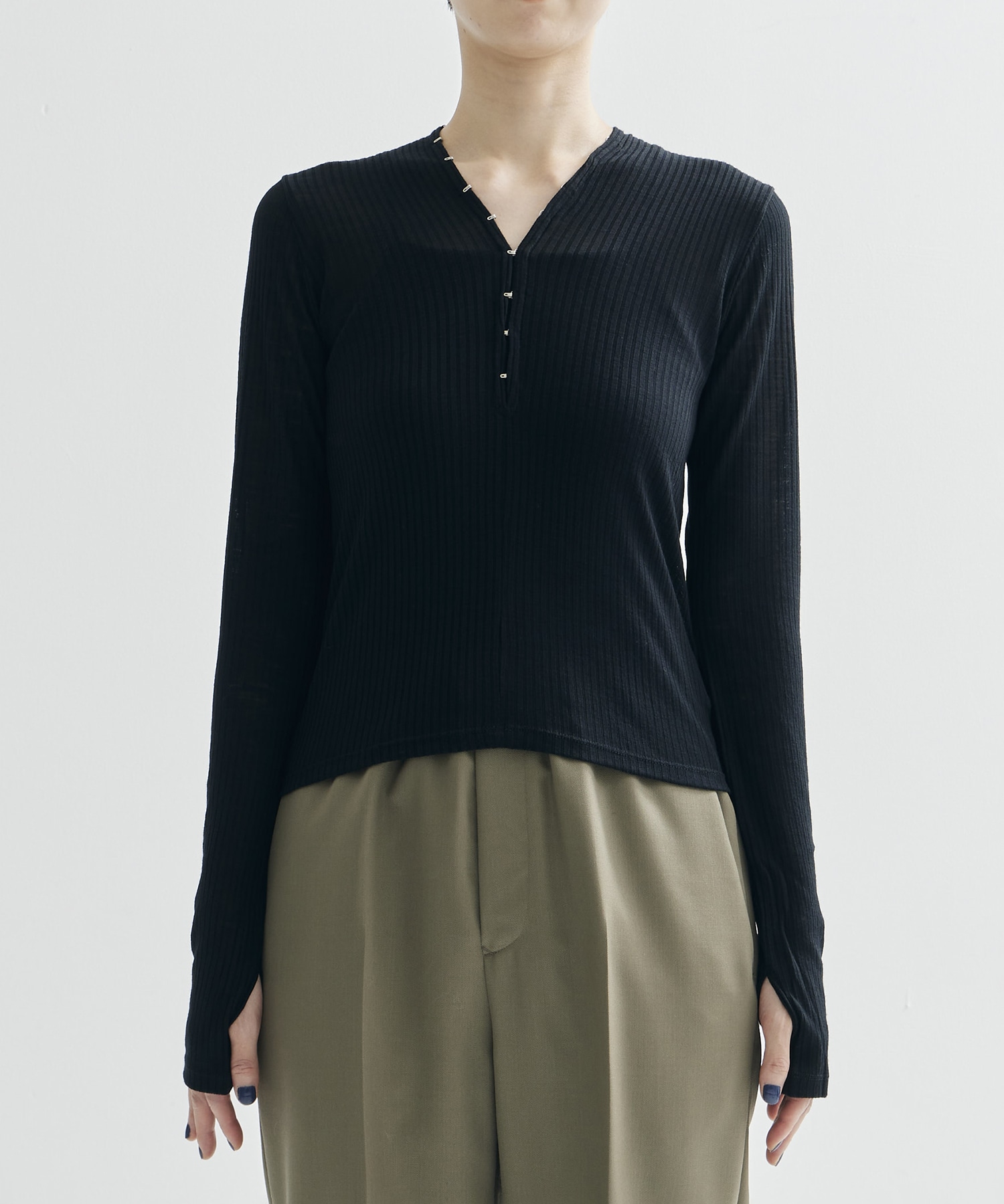 WOOL RIB CREW NECK TOP WITH HOOK JOHN LAWRENCE SULLIVAN